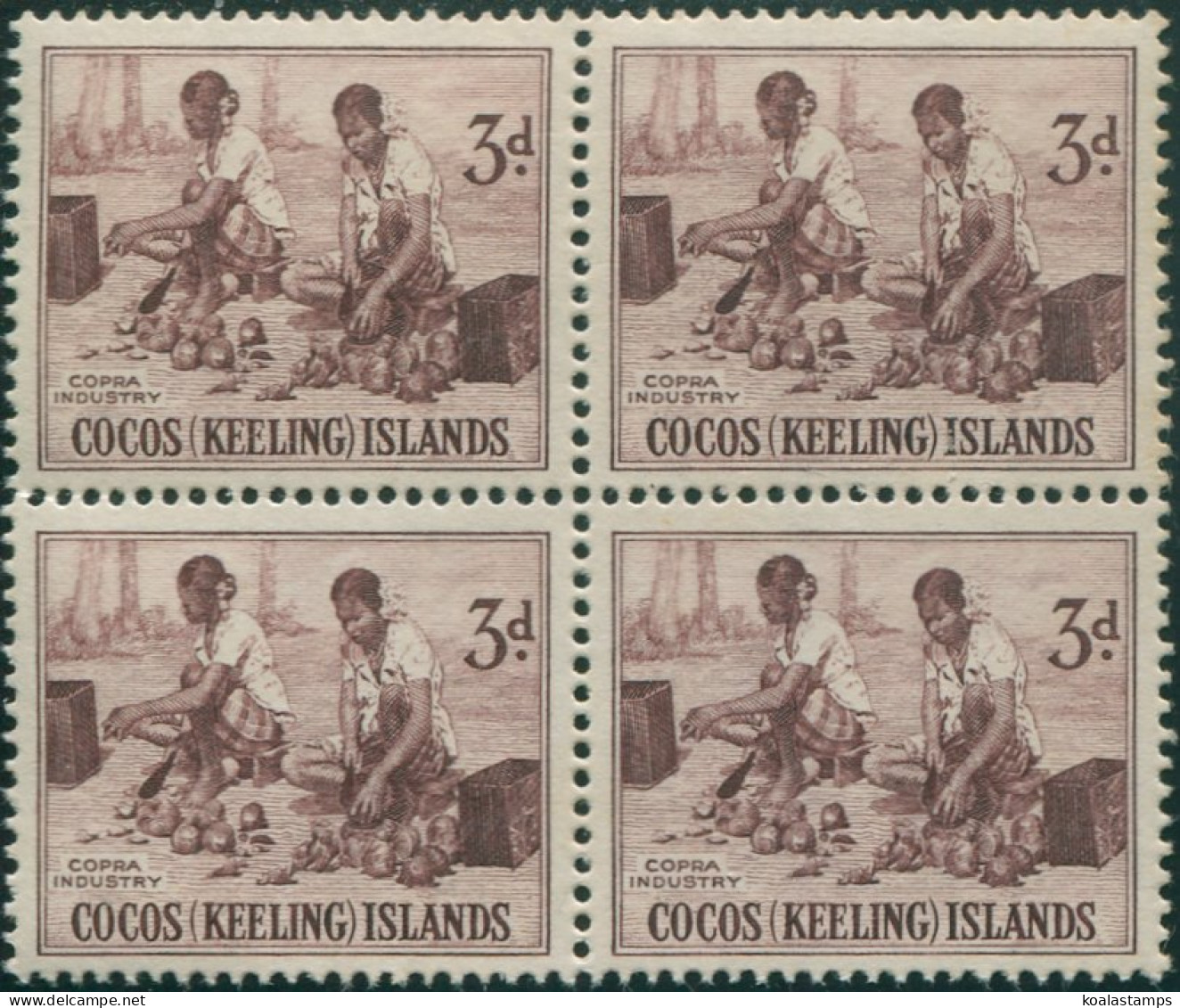 Cocos Islands 1963 SG1 3d Copra Industry Block MNH - Kokosinseln (Keeling Islands)