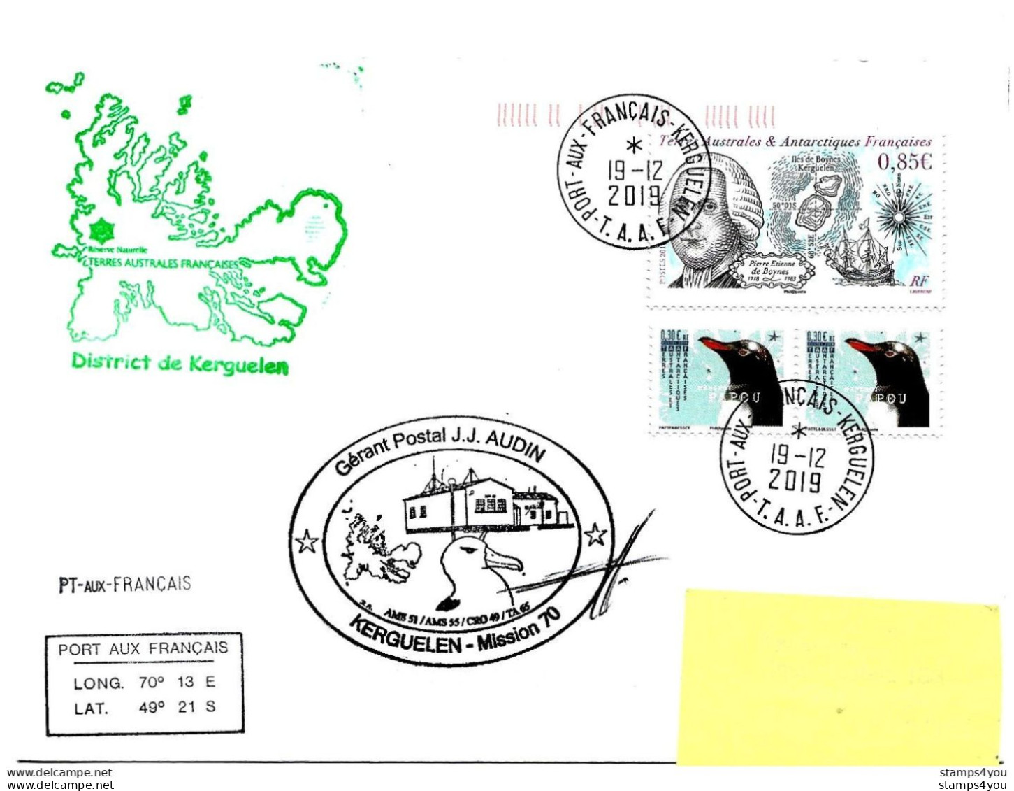 PO - 28 - Enveloppe TAAF Kerguelen 2019 - Cachets Illustrés Mission 70 - Estaciones Científicas