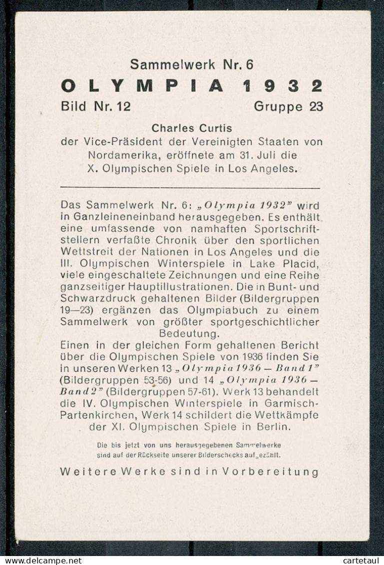1932 Jeux Olympiques Olympic Games Los Angeles Chromo Image Charles Curtis En Tribunes Format 8 X 12 Cm Jamais Collée - Andere & Zonder Classificatie