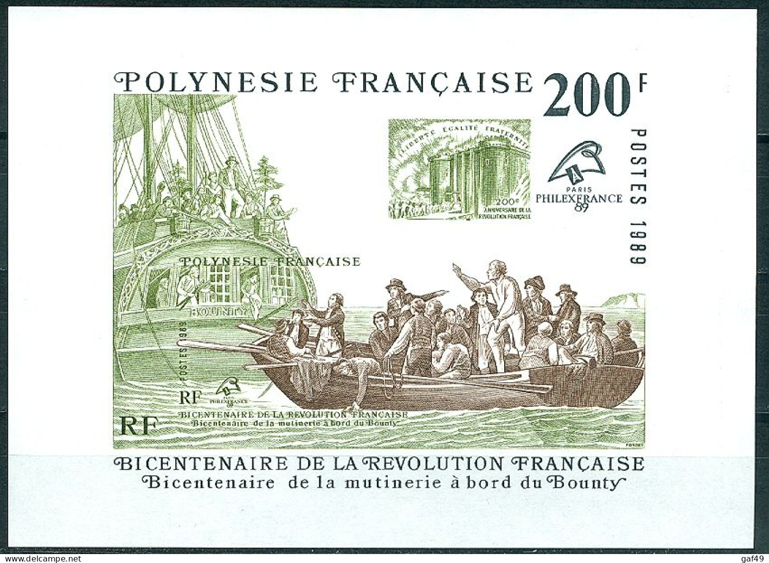 Polynésie N°Y&T BF N°15 Philexfrance 89 Bicentenaire De La Révolution Neuf Sans Charnière Très Frais - Hojas Y Bloques