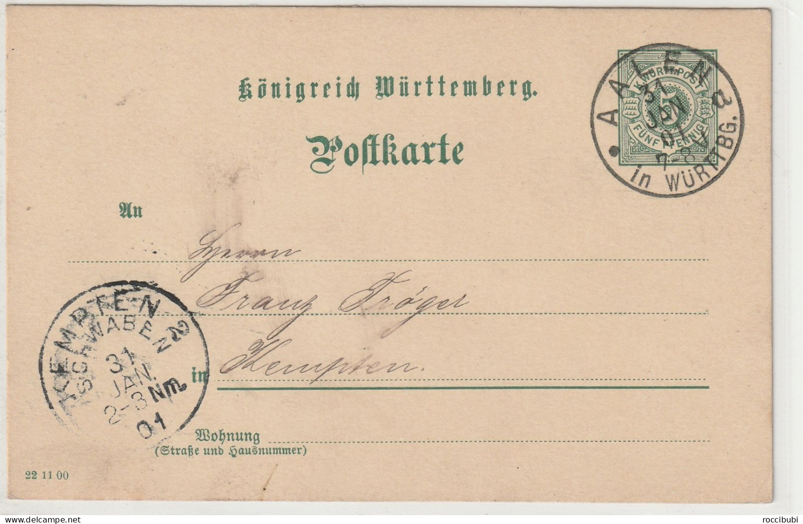 Königreich Württemberg, Aalen - Postal  Stationery