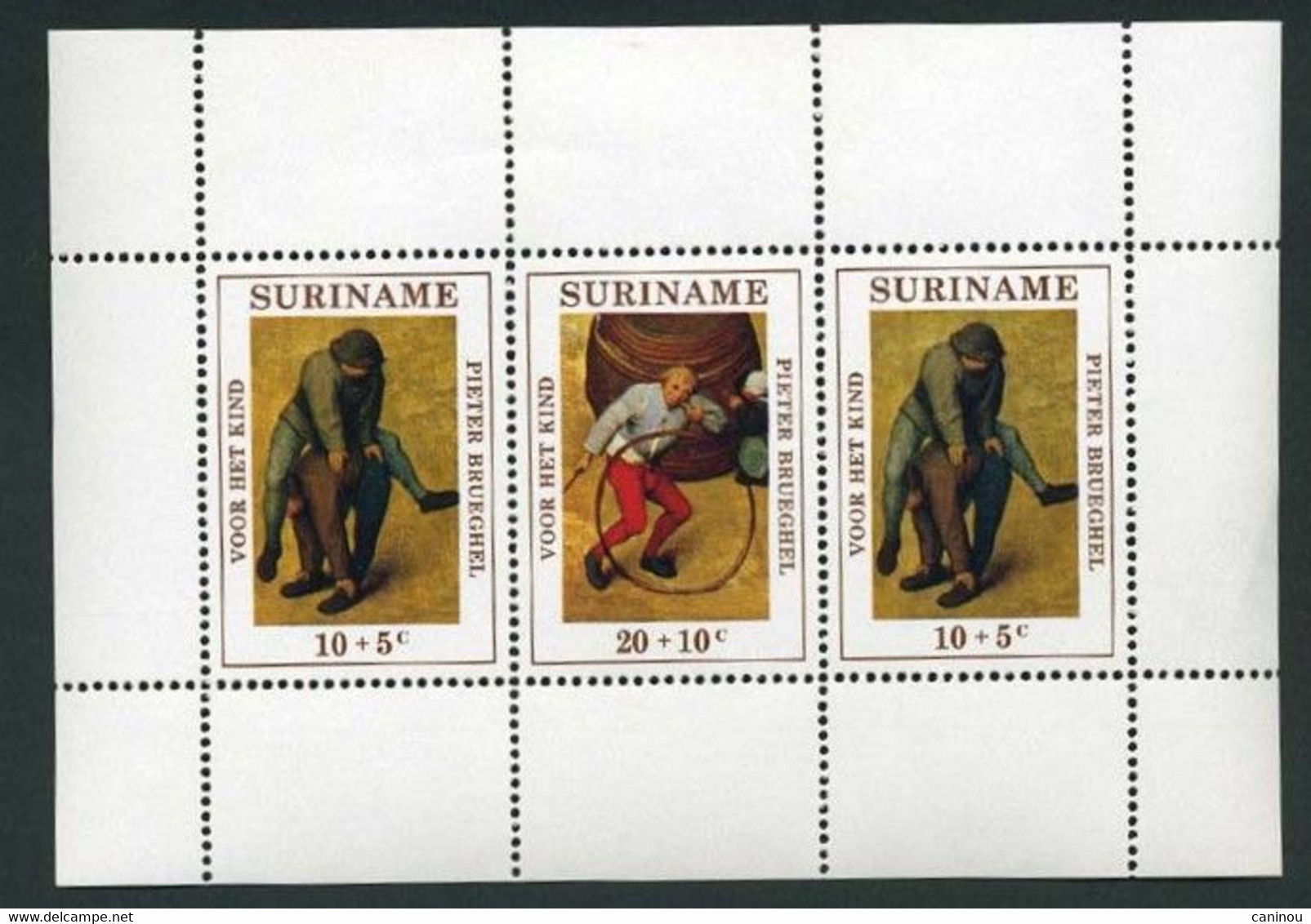 SURINAM BLOC Y&T BF 11 ENFANCE JEUX TABLEAUX PIETER BRUEGHEL 1971 NEUF SANS CHARNIERES - Suriname