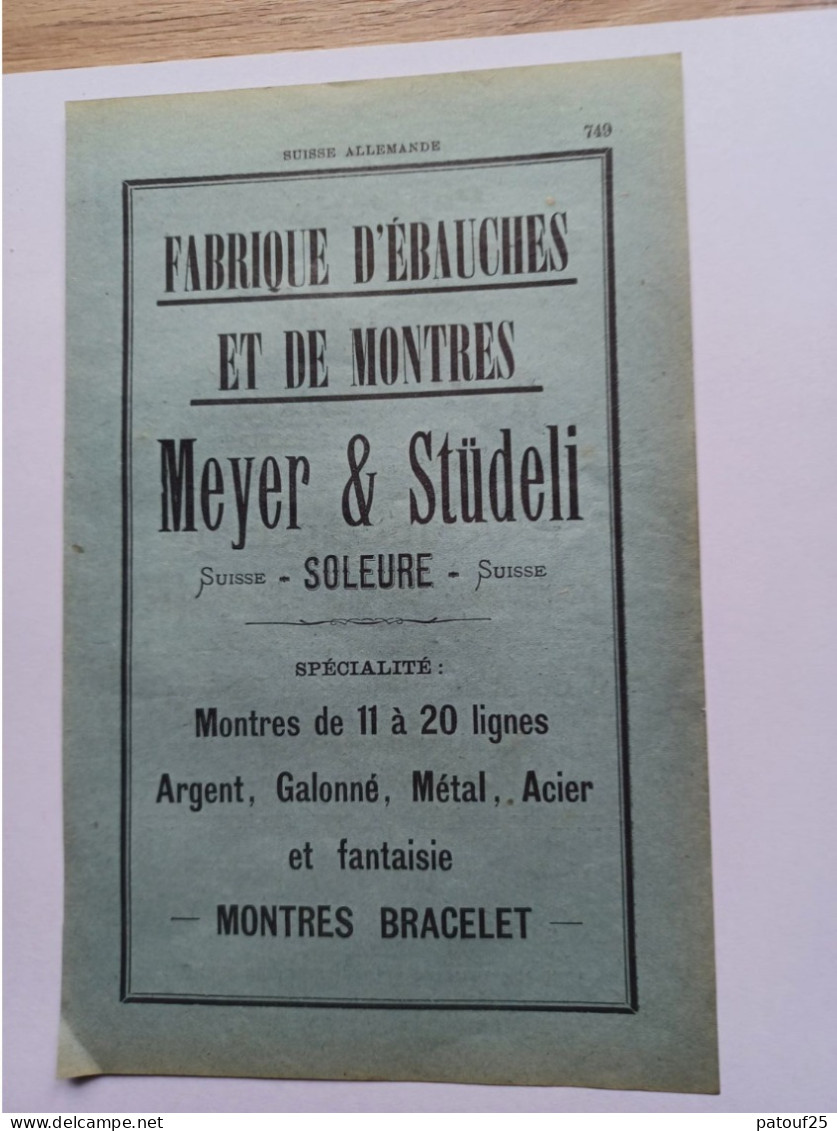 Ancienne Publicité Horlogerie MEYER ET STUDELI SOLEURE Suisse 1914 Au Recto Niederhauser Granges - Suiza