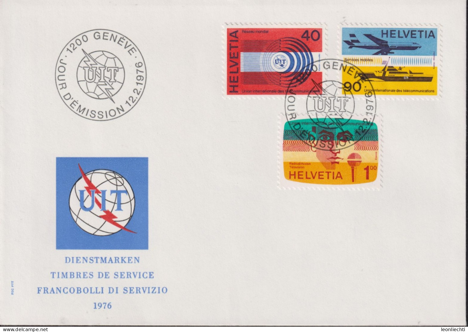 1976 Schweiz FDC, UIT, Zum:UIT 11-13, Mi:UIT 11-13,ⵙ1200 GENÈVE - Dienstzegels