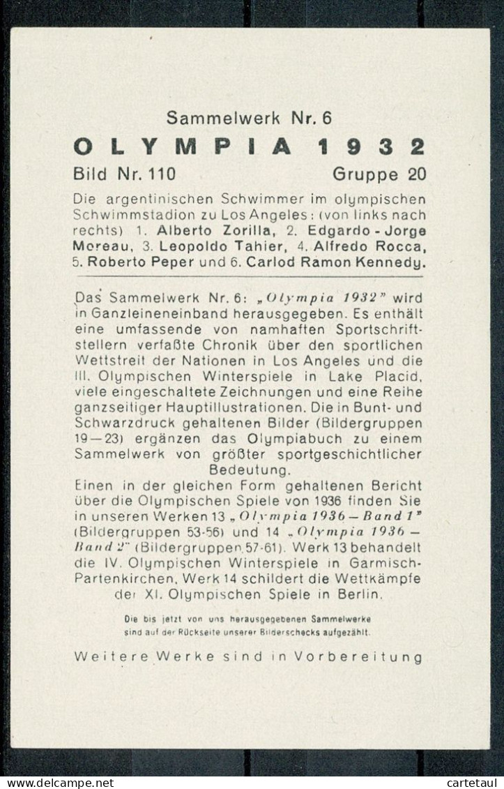 1932 Jeux Olympiques Games Los Angeles Chromo Image Natation équipe Féninine Argetina Format 8 X 12 Jamais Collée - Altri & Non Classificati