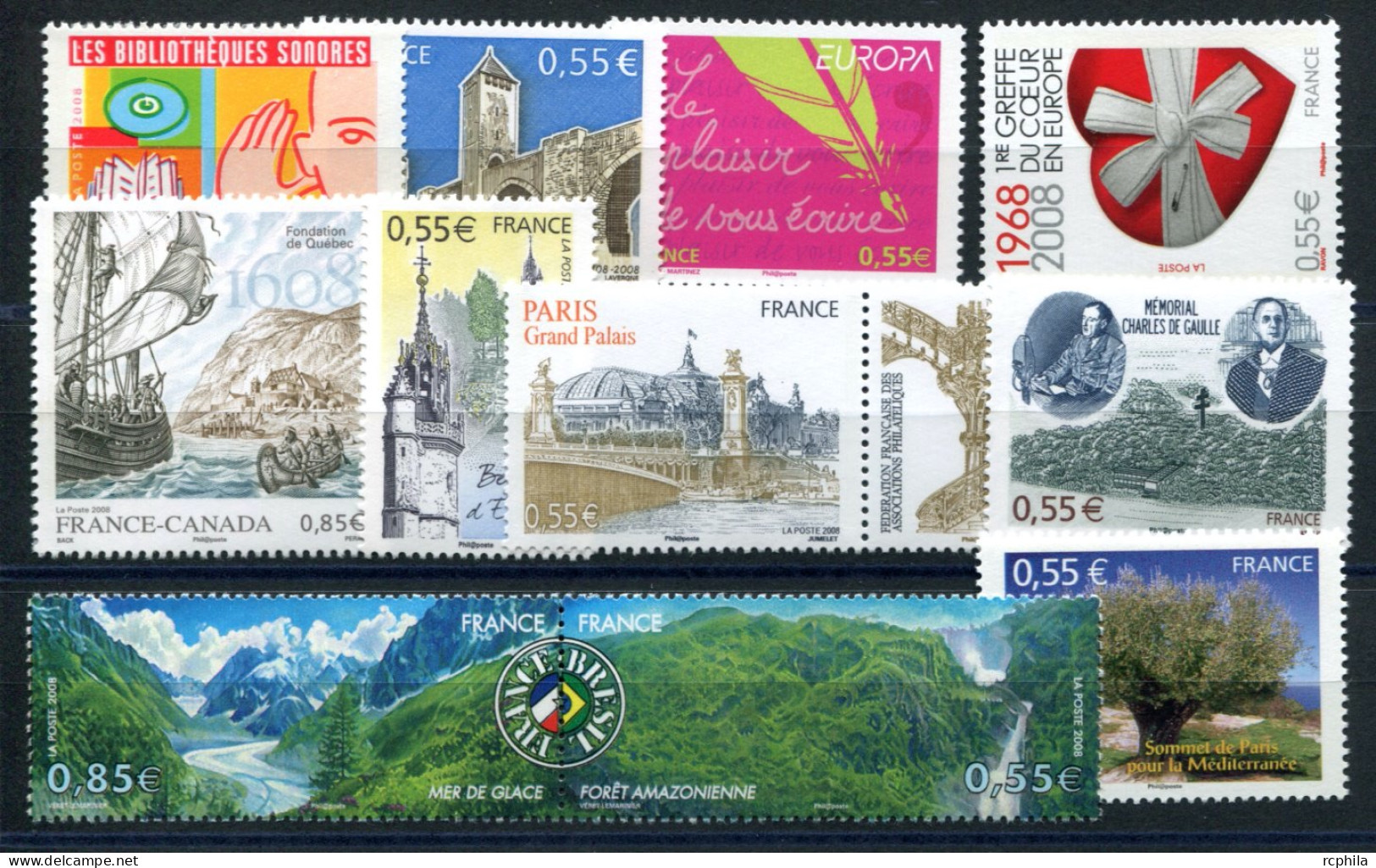 RC 27627 FRANCE 2008 LOT DE TIMBRES EN EURO VENDU A LA FACIALE = 6,65€ NEUFS ** MNH TB - Unused Stamps