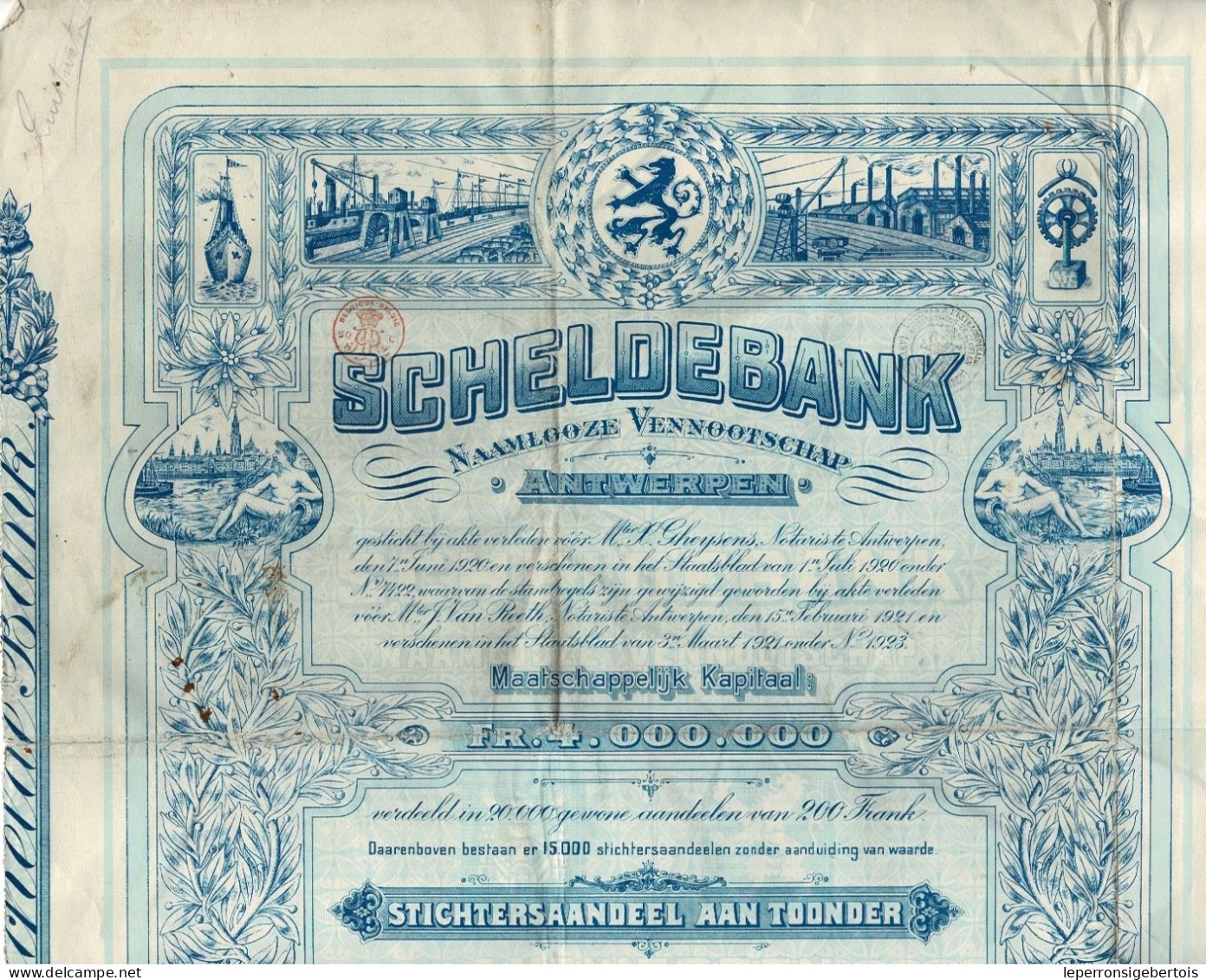 - Titel Van 1923 - Scheldebank - Antwerpen - Déco - F - - Bank & Versicherung