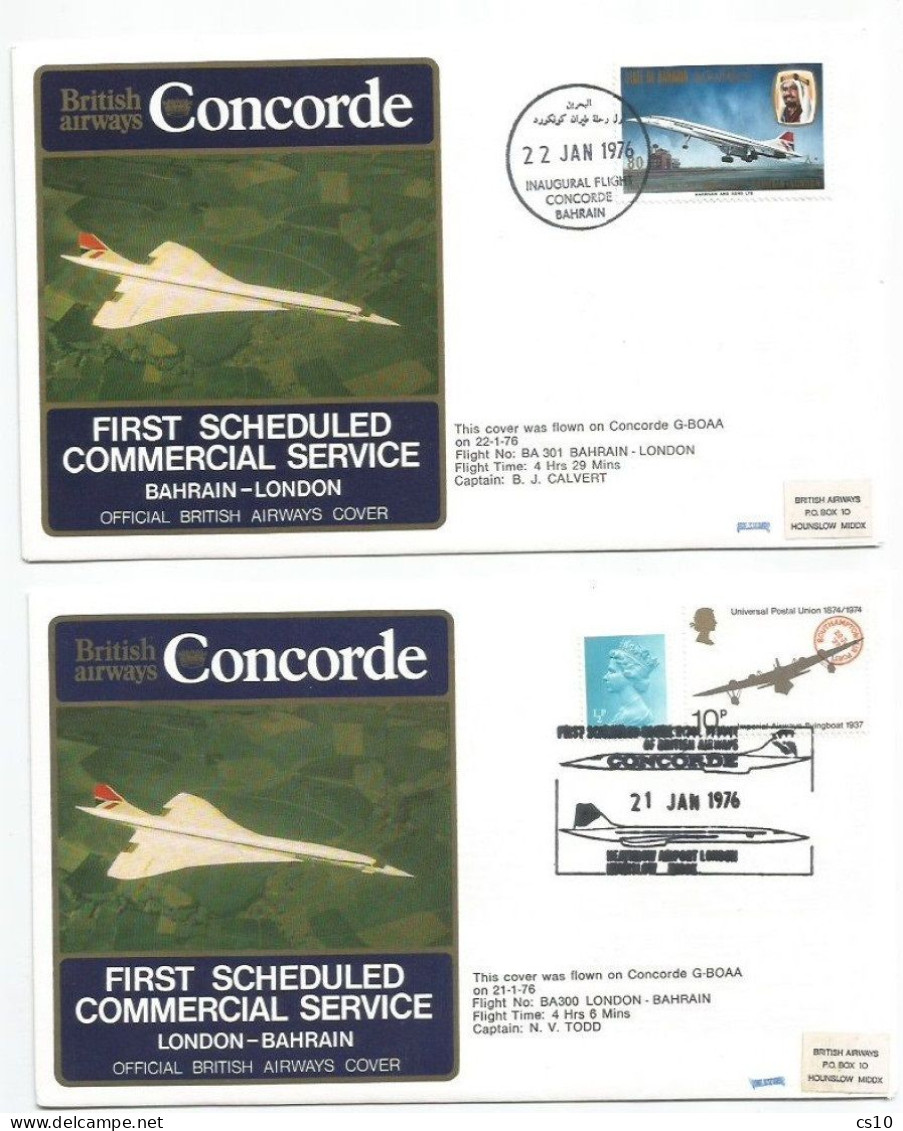 Concorde British Airways Official Covers 1st Flight To Bahrain 21/22 Jan 1976 - Both # 530 - Bahrain (1965-...)