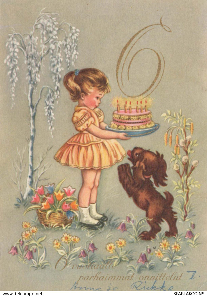 FELIZ CUMPLEAÑOS 6 Año De Edad CHICA NIÑOS Vintage Tarjeta Postal CPSM #PBT767.ES - Compleanni