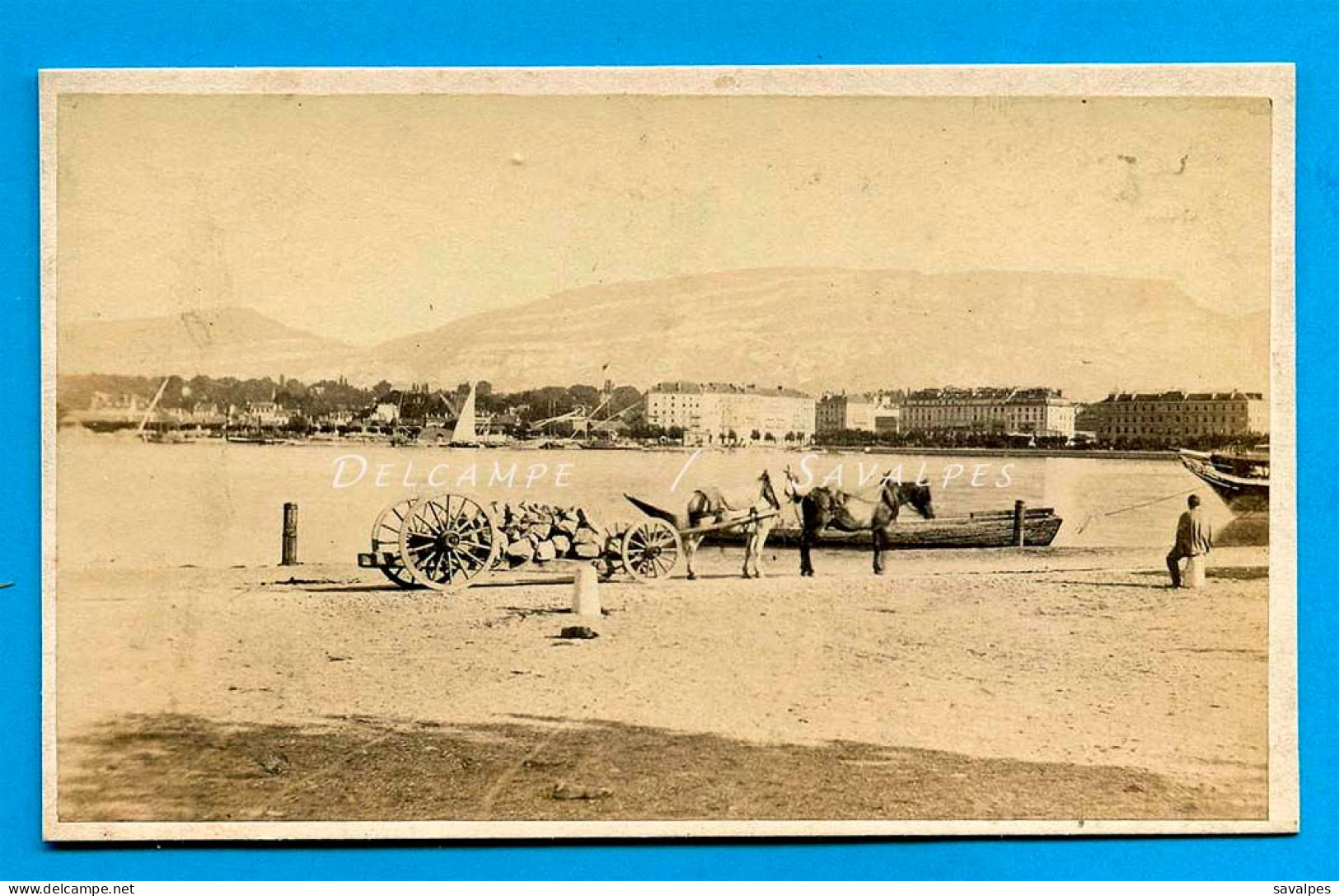 Suisse Léman * Genève Attelage Pierres (déchargées D’une Barque) Au Pâquis * Photo Albumine Vers 1870 - Antiche (ante 1900)