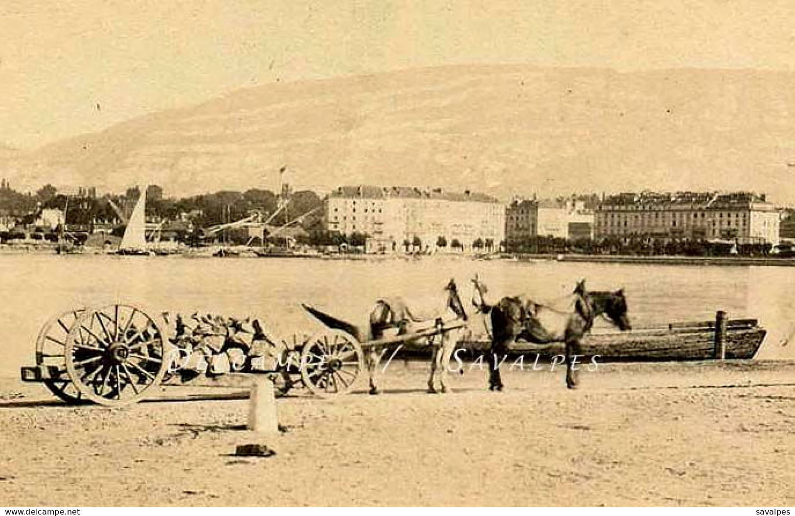 Suisse Léman * Genève Attelage Pierres (déchargées D’une Barque) Au Pâquis * Photo Albumine Vers 1870 - Antiche (ante 1900)