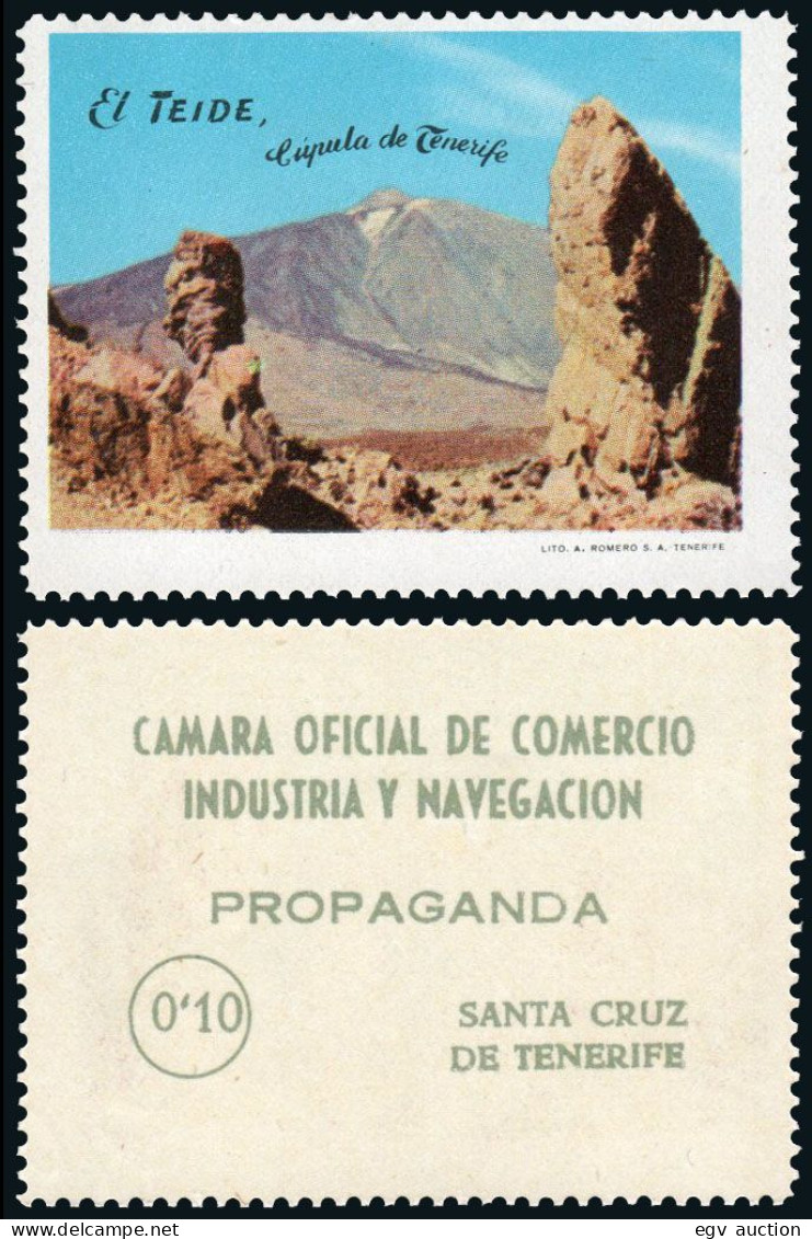 Canarias - Viñetas - * S/Cat - "Sta. Cruz Tenerife - 10cts. Propaganda Cámara..." + L Dorso "El Teide Cúpula De Tenerife - Neufs