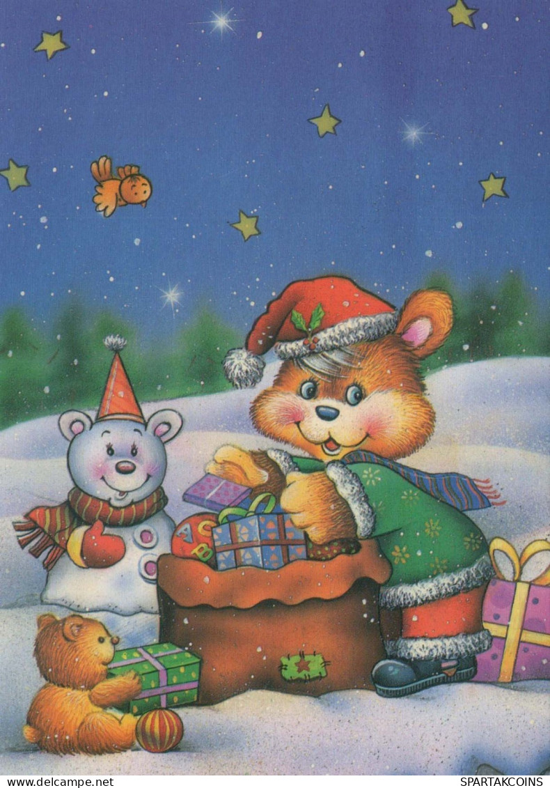 Neujahr Weihnachten TEDDYBÄR Vintage Ansichtskarte Postkarte CPSM #PAU632.DE - Año Nuevo