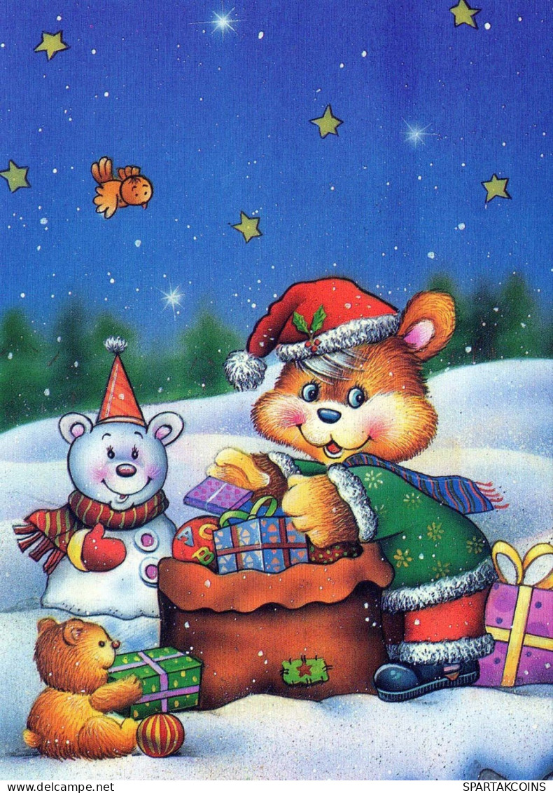 Neujahr Weihnachten TEDDYBÄR Vintage Ansichtskarte Postkarte CPSM #PAU632.DE - Año Nuevo