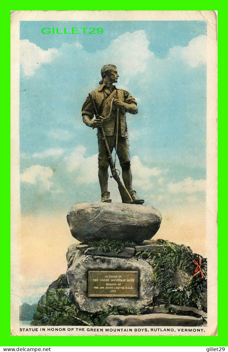 RUTLAND, VT - STATUE IN HONOR OF THE GREEN MOUNTAIN BOYS - C.T. AMERICAN ART - - Rutland