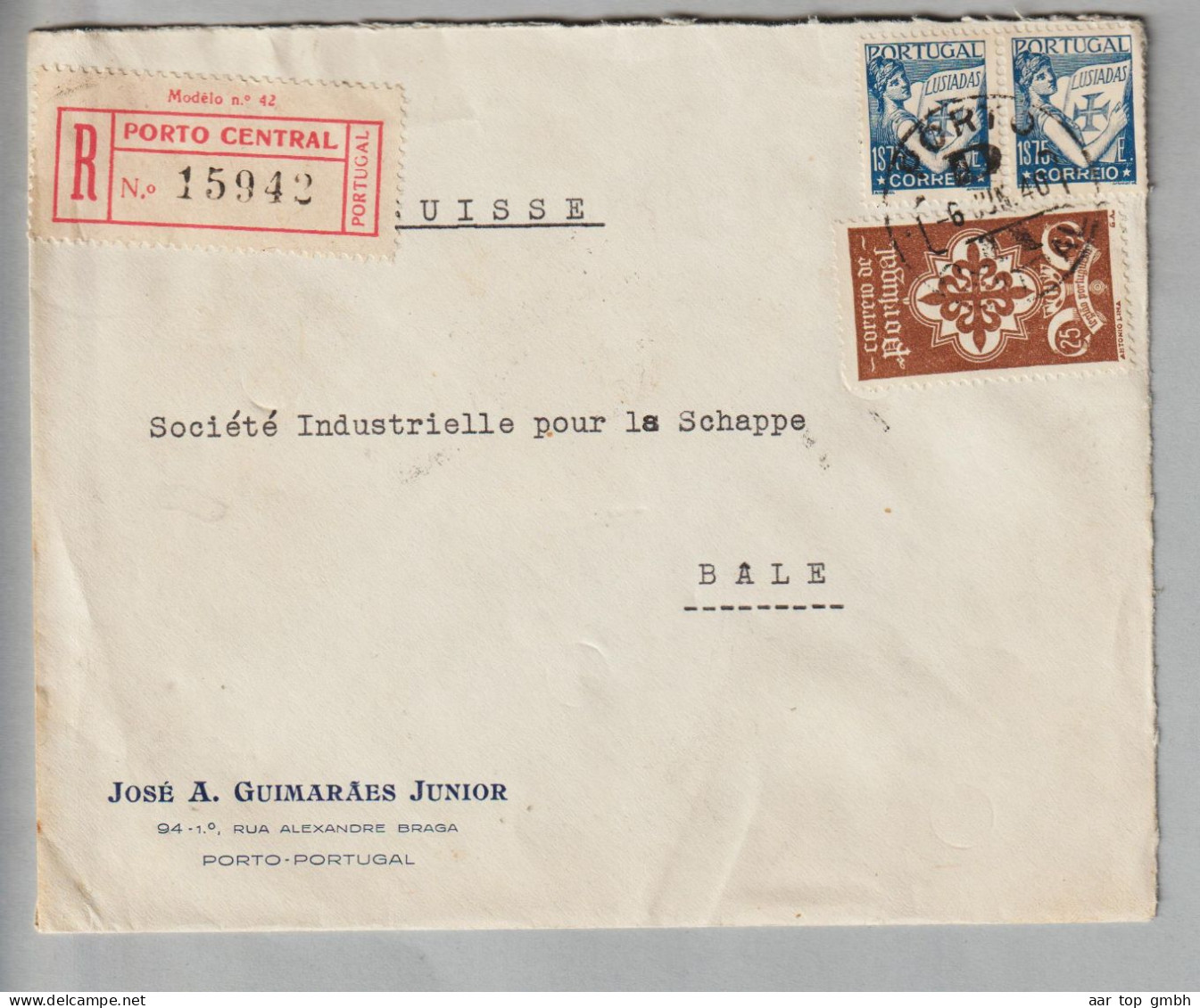 Portugal 1940-06-06 Portobrief Nach Basel - Cartas & Documentos