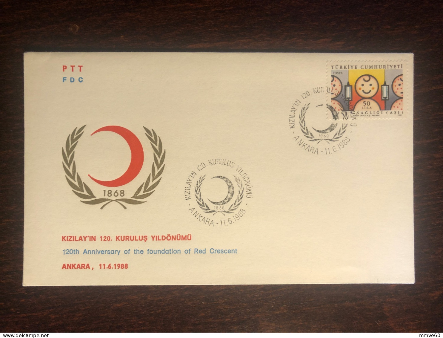 TURKEY FDC COVER 1988 YEAR RED CRESCENT RED CROSS IMMUNIZATION HEALTH MEDICINE STAMPS - FDC