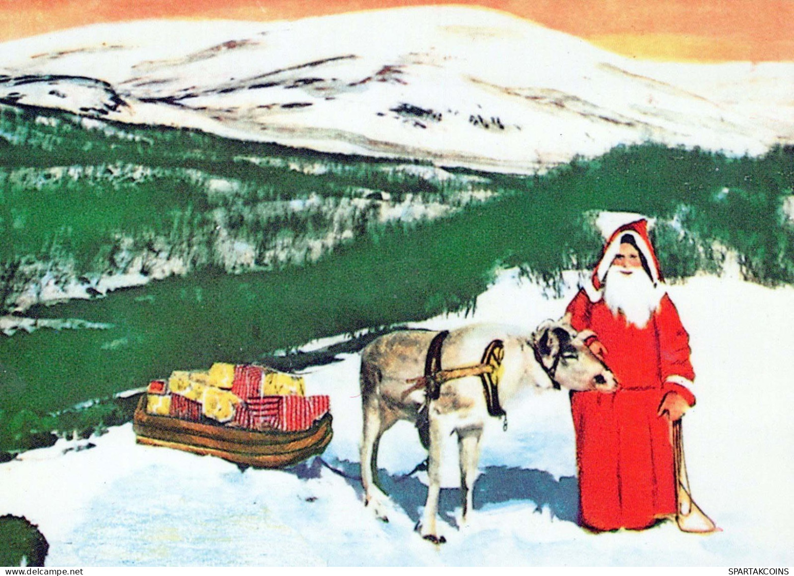 BABBO NATALE Buon Anno Natale CERVO Vintage Cartolina CPSM #PBB147.IT - Kerstman