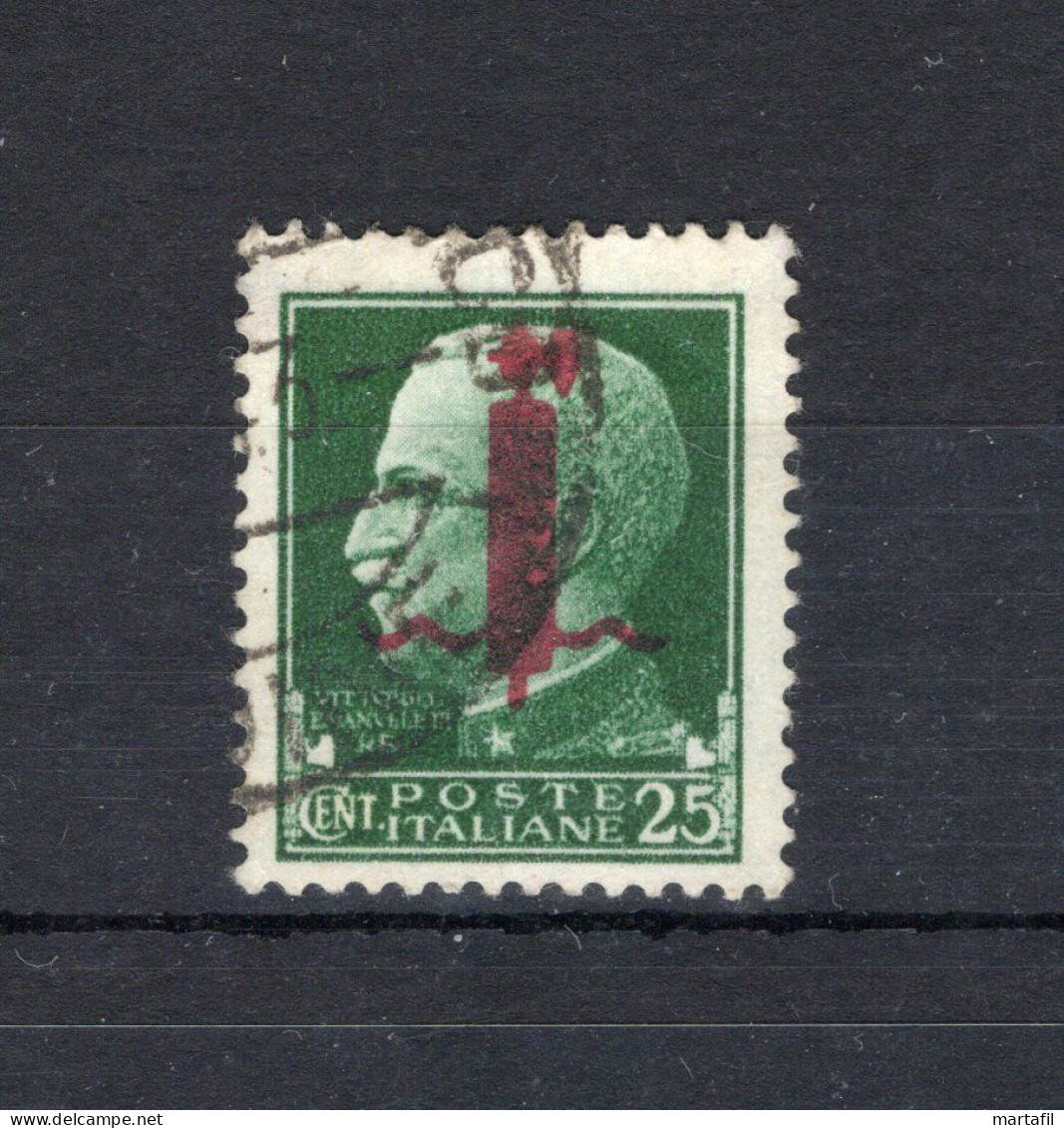 1944 Repubblica Sociale Italiana RSI Serie "Imperiale" N.490 USATO 25 Centesimi Verde (l) Sovr. Rossa - Usados