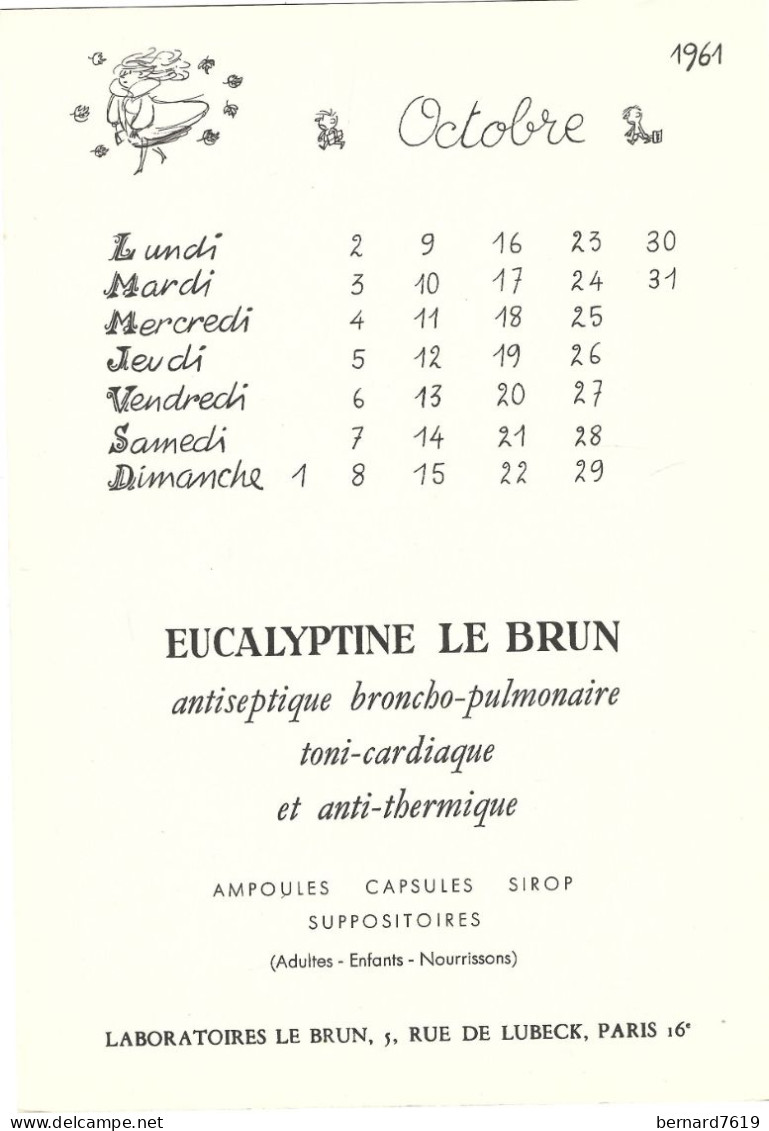 Publicite Pharmaceutique Illustrateur Sempe -  Calendrier 1961 - Pubblicitari