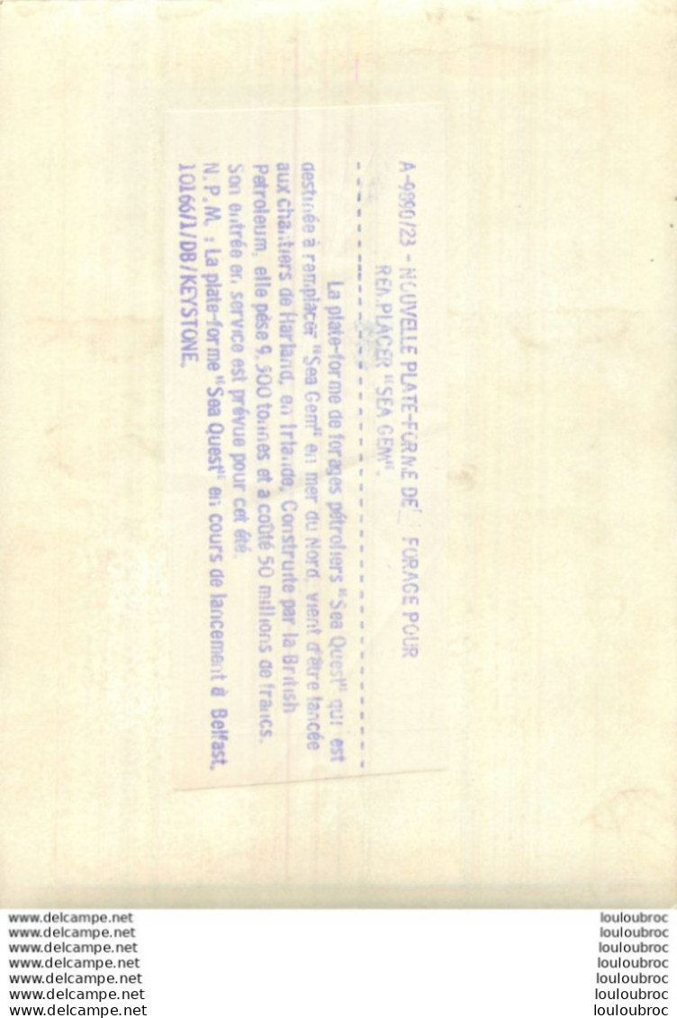 IRLANDE CHANTIERS DE HARLAND LANCEMENT PLATE FORME DE FORAGES SEA QUEST 1966 PHOTO KEYSTONE 24 X 18 CM - Orte