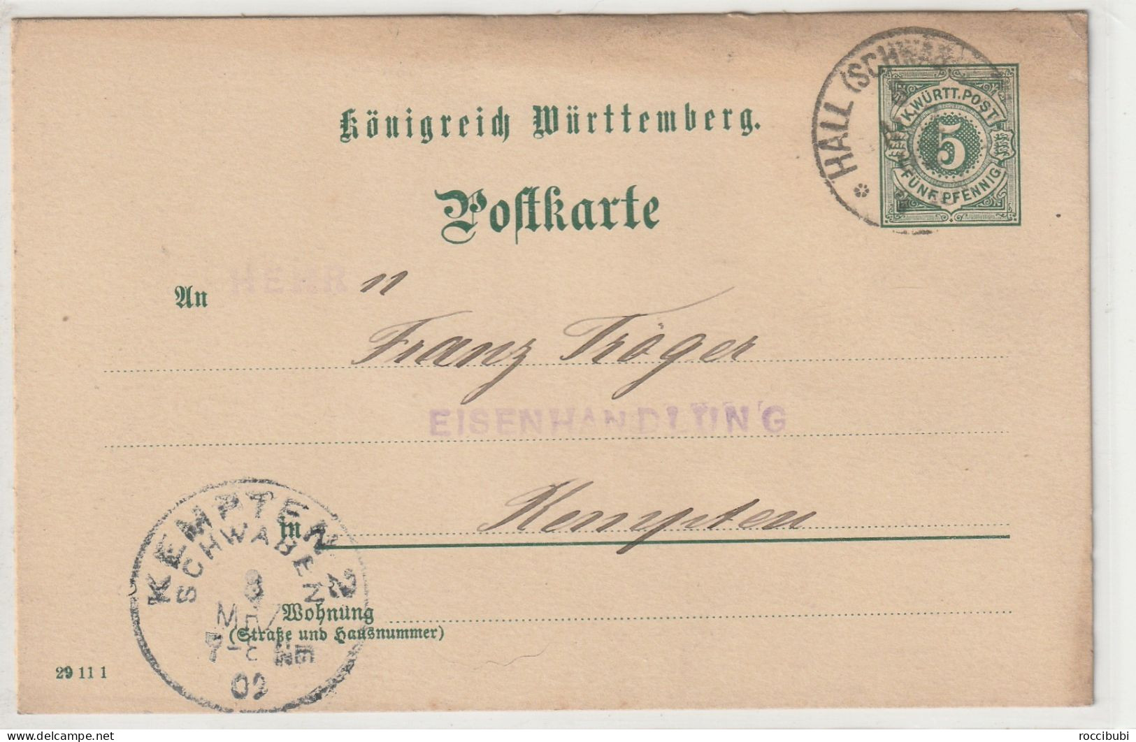 Königreich Württemberg, Schwäb. Hall - Postwaardestukken