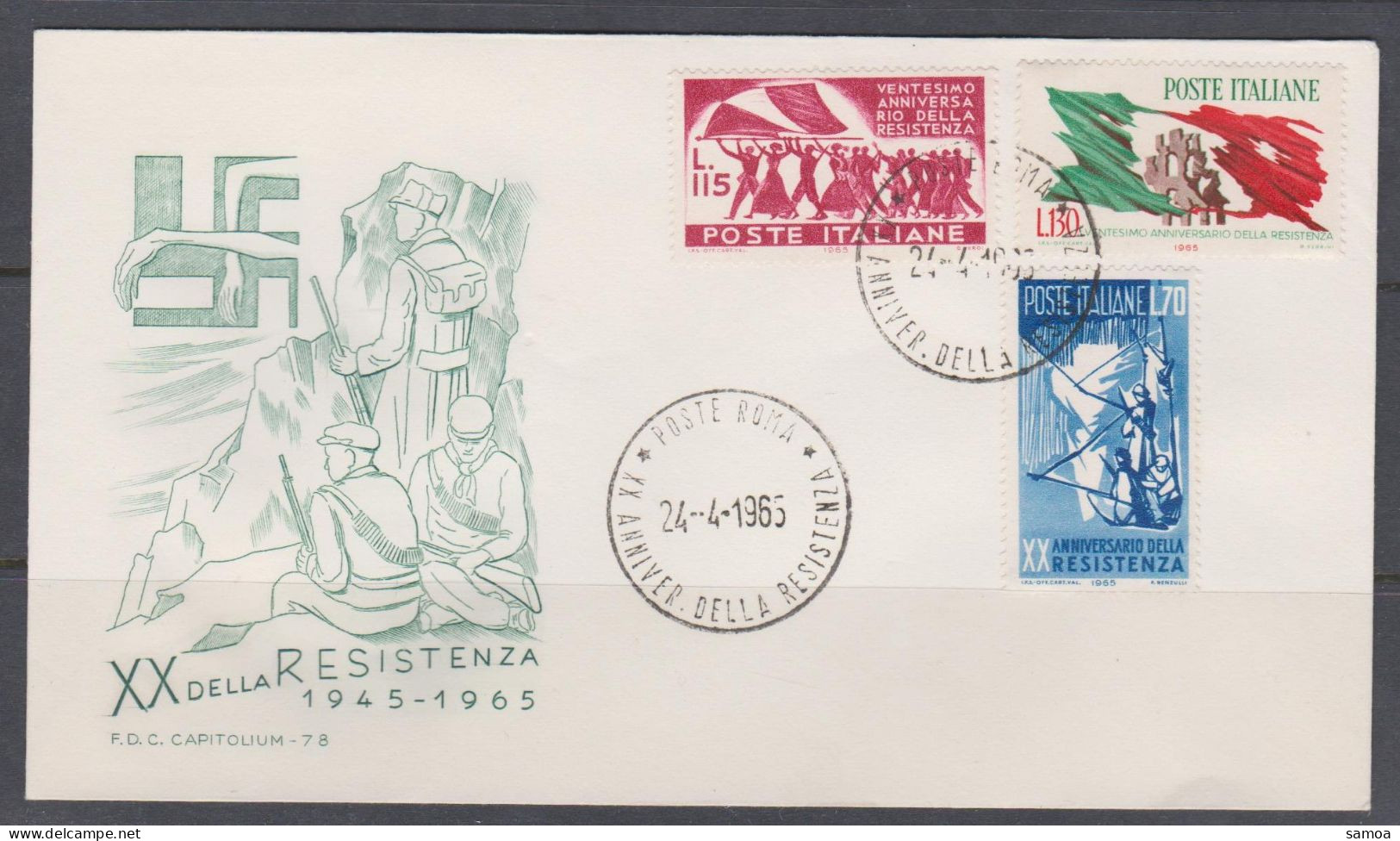 Italie FDC 1965 919-21 Anniversaire Résistance Partisan En Montagne Drapeau - FDC