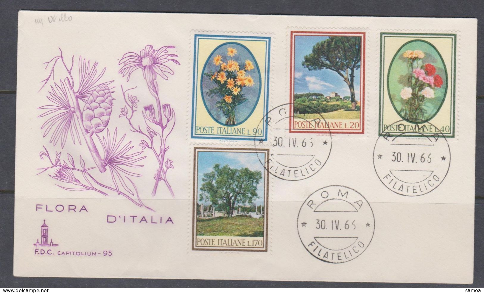 Italie FDC 1966 946-49 Fleurs Et Arbres Pin Œillets Marguerites Olivier - FDC