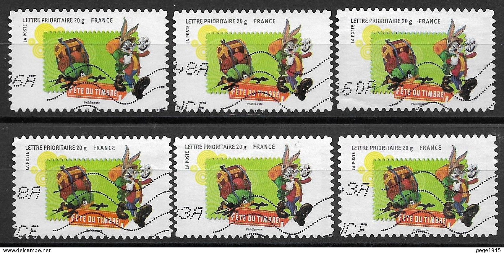 France 2009 Oblitéré Autoadhésif   N° 270   Personnages  Looney Tunes   " Bugs Bunny "   ( 6  Exemplaires ) - Used Stamps