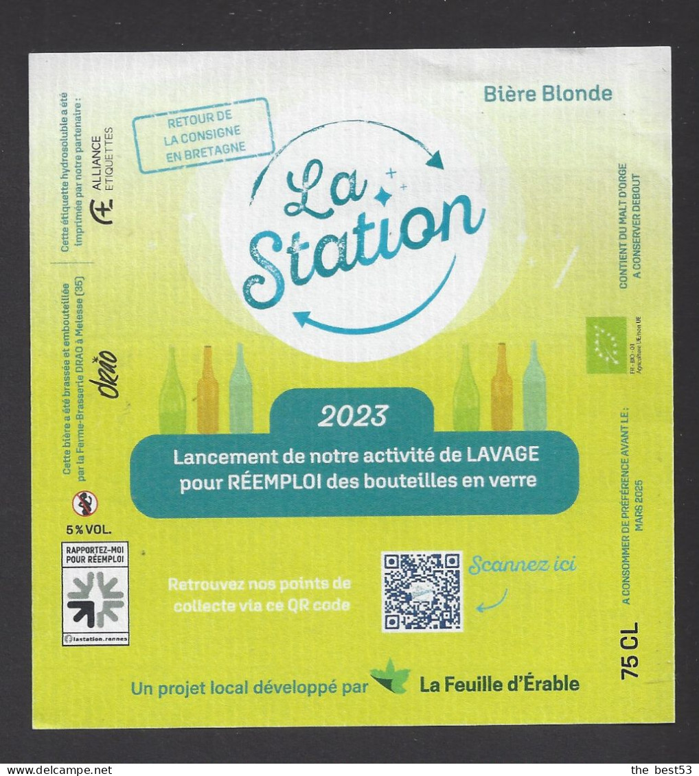 Etiquette De Bière Blonde  -  La Station  -  Brasserie Drao  à Melesse  (35) - Bier