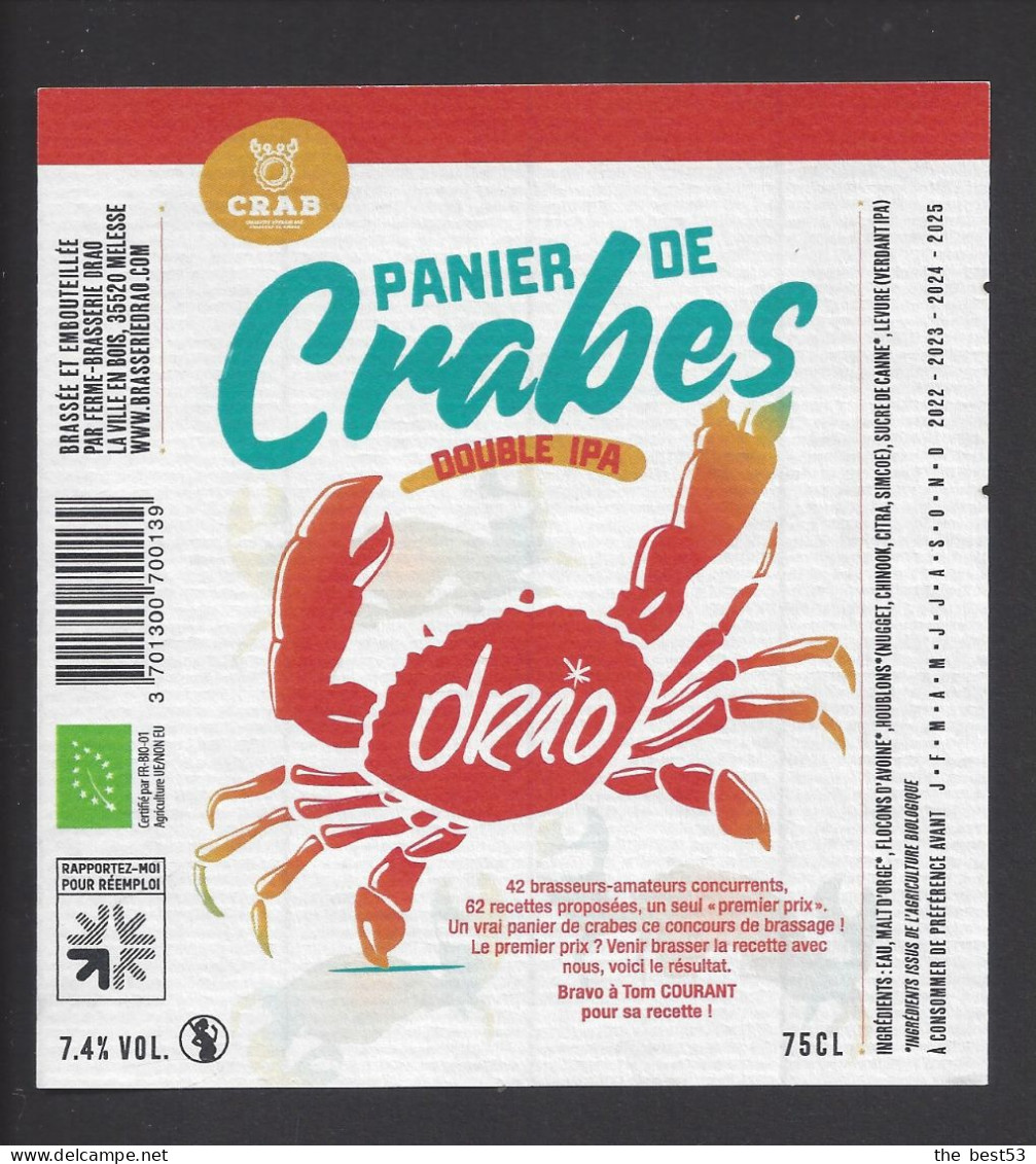 Etiquette De Bière Double IPA  -  Le Panier De Crabes  -  Brasserie Drao  à Melesse  (35) - Bier