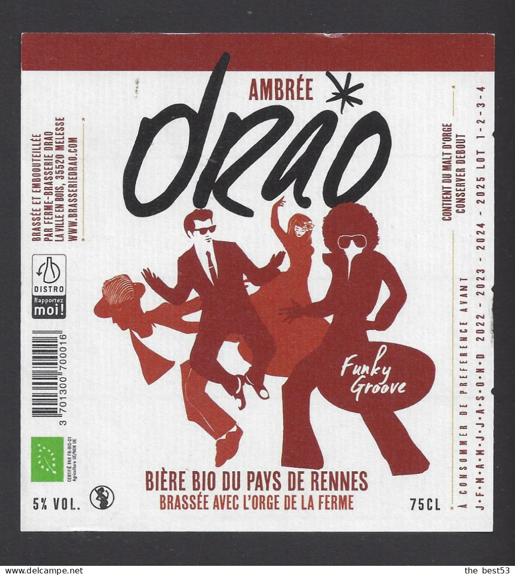 Etiquette De Bière Ambrée  -  Funky Groove  -  Brasserie Drao  à Melesse  (35)  -  Thème Danse - Bier