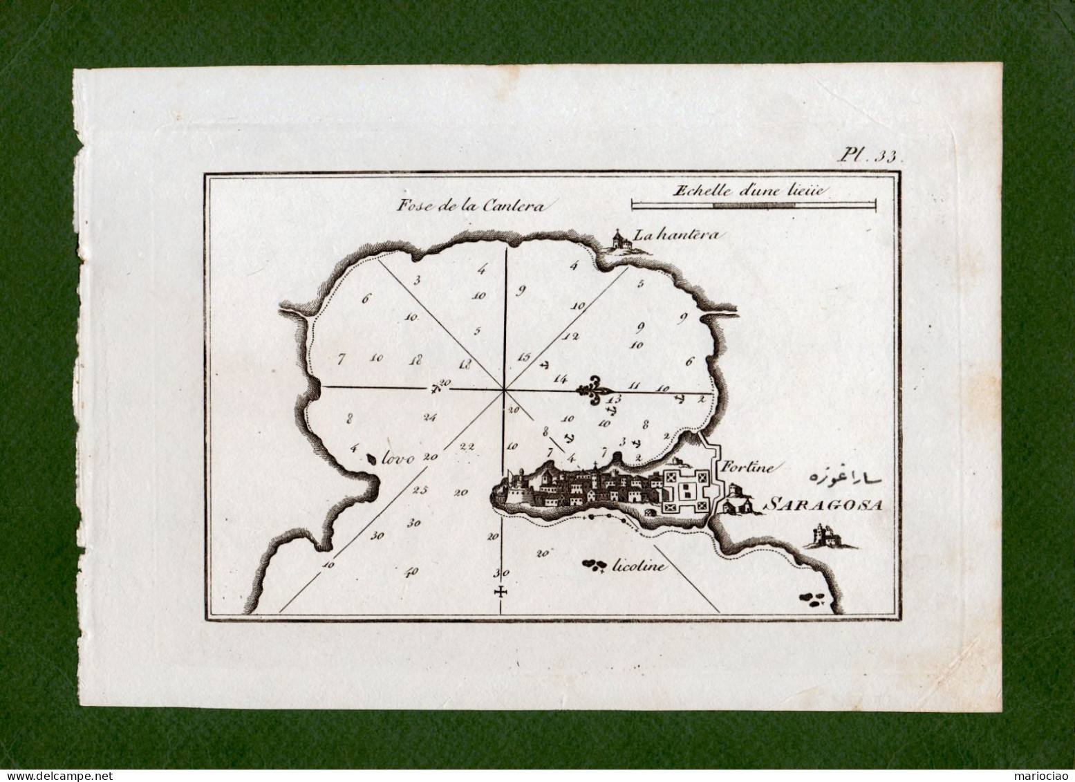 ST-IT SIRACUSA -Saragosa ROUX 1795~ CARTA NAUTICA Con Profondità Del Mare - Estampes & Gravures