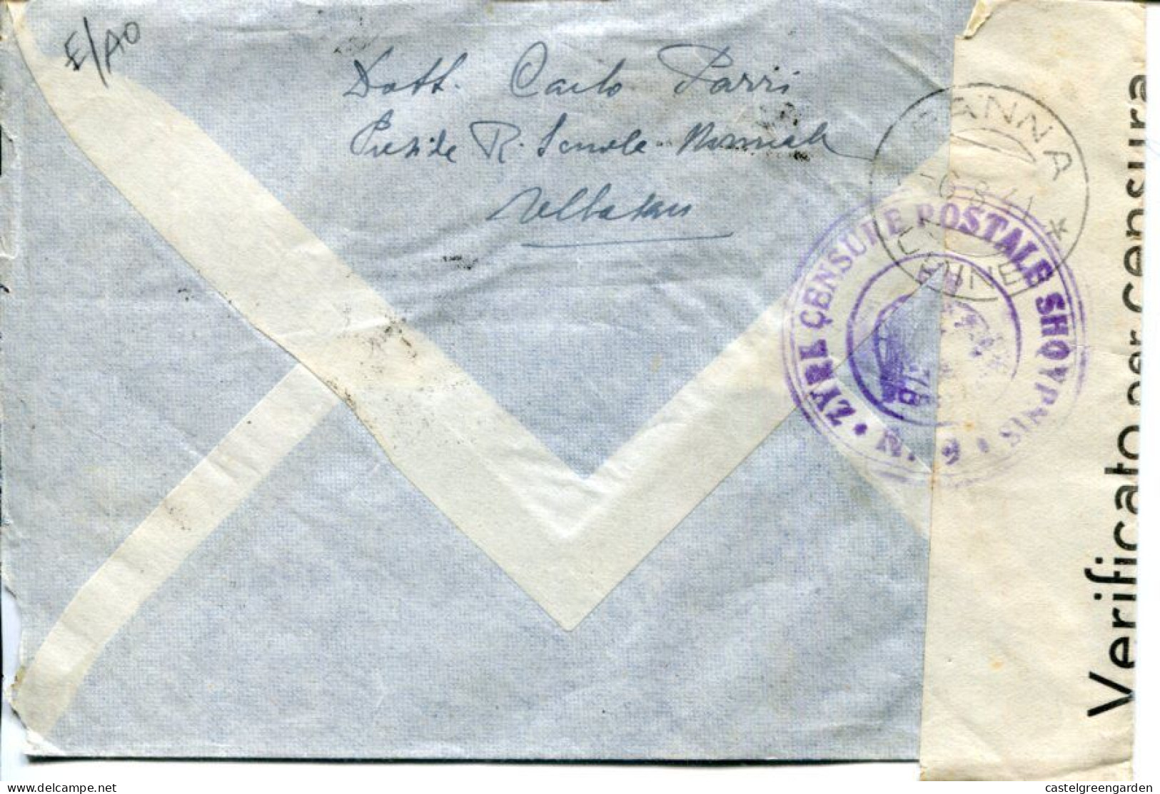 X0404 Albania,circuled Censured Cover 1941 From Elbasan To Fanna (UD) (see 2 Scan) - Albanie