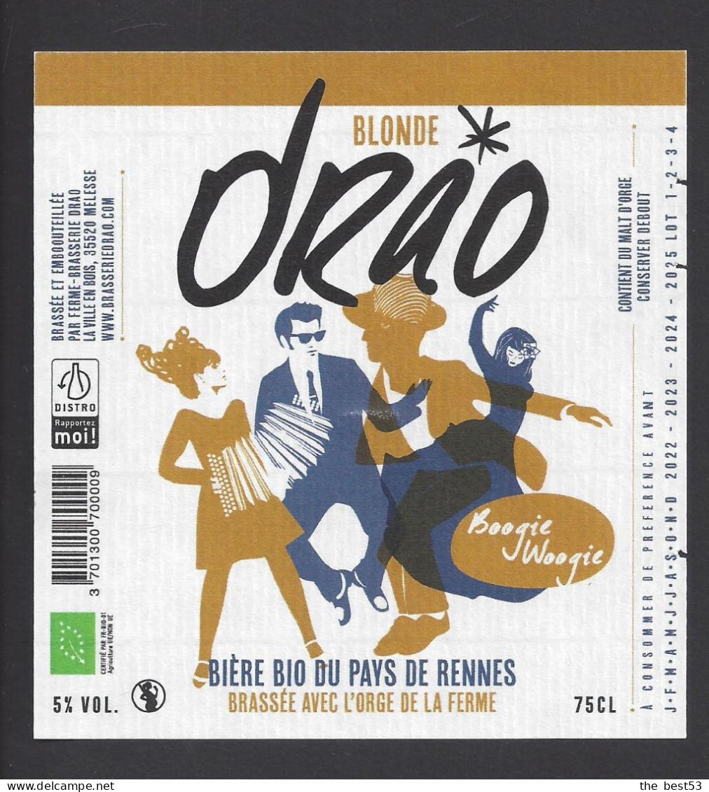 Etiquette De Bière Blonde  -  Boogie Woogie  -  Brasserie Drao  à Melesse  (35)  -  Thème Danse - Beer