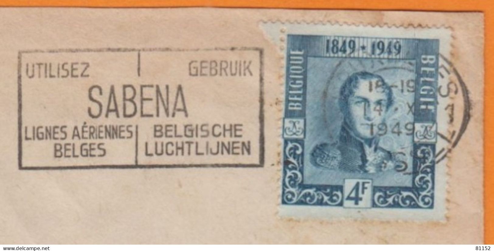 Belgique  4F Bleu Y.et.T.810 SEUL Sur Lettre   1949 Pour  CHATOU S.et.O. Avec Famme SABENA Lignes Aériennes - 1936-1951 Poortman