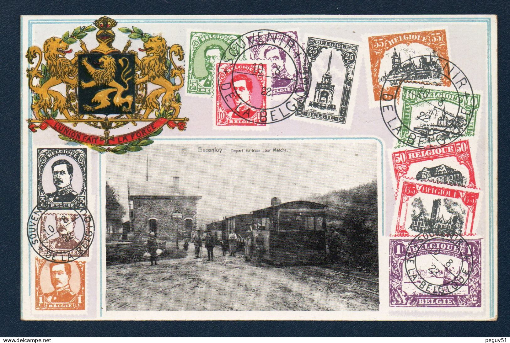 Baconfoy ( Tenneville). Souvenir De La Belgique ( Timbres ). Départ Du Tram Pour Marche. - Tenneville