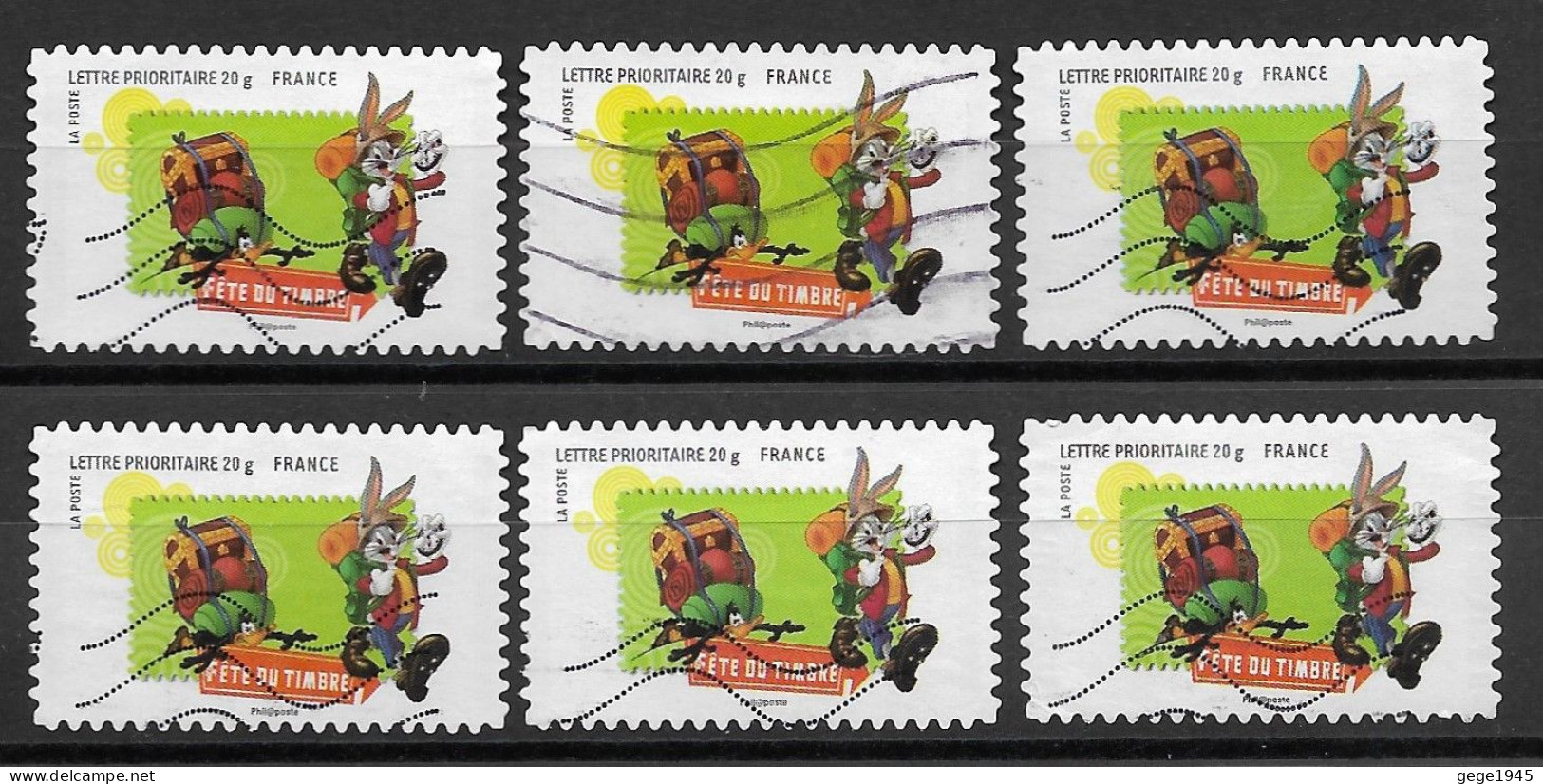 France 2009 Oblitéré Autoadhésif   N° 270   Personnages  Looney Tunes   " Bugs Bunny "   ( 6  Exemplaires ) - Used Stamps