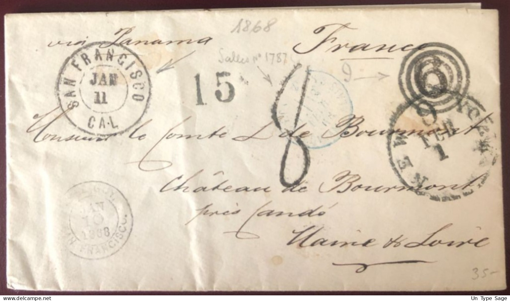 Etats-Unis, Enveloppe De San Francisco 11.1.1868 Via Panama - Cachet 15 + 9 - Pour La France - (C138) - Storia Postale