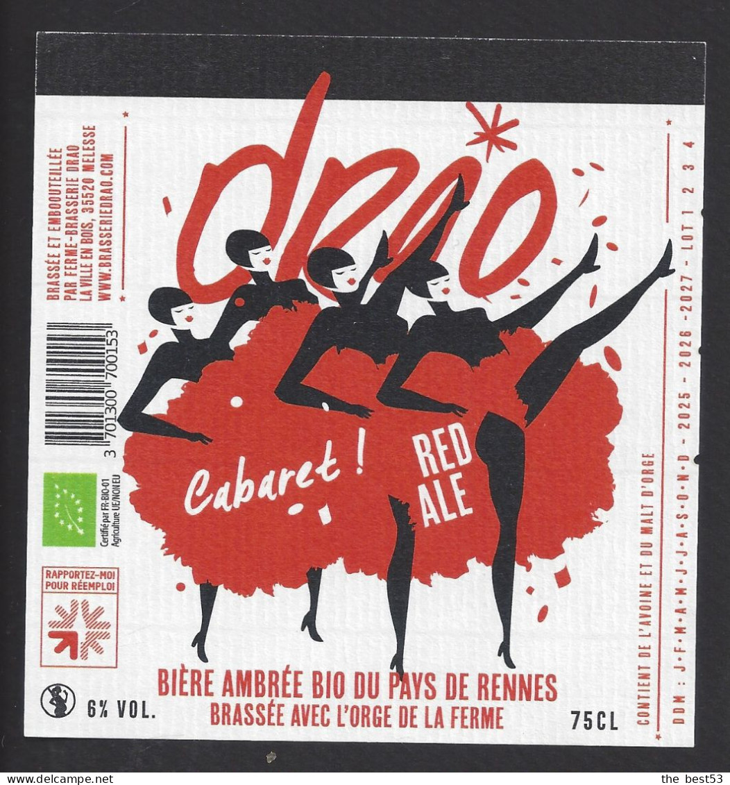 Etiquette De Bière Red Ale  -  Cabaret  -  Brasserie Drao  à Melesse  (35)  -  Thème Danse - Bier