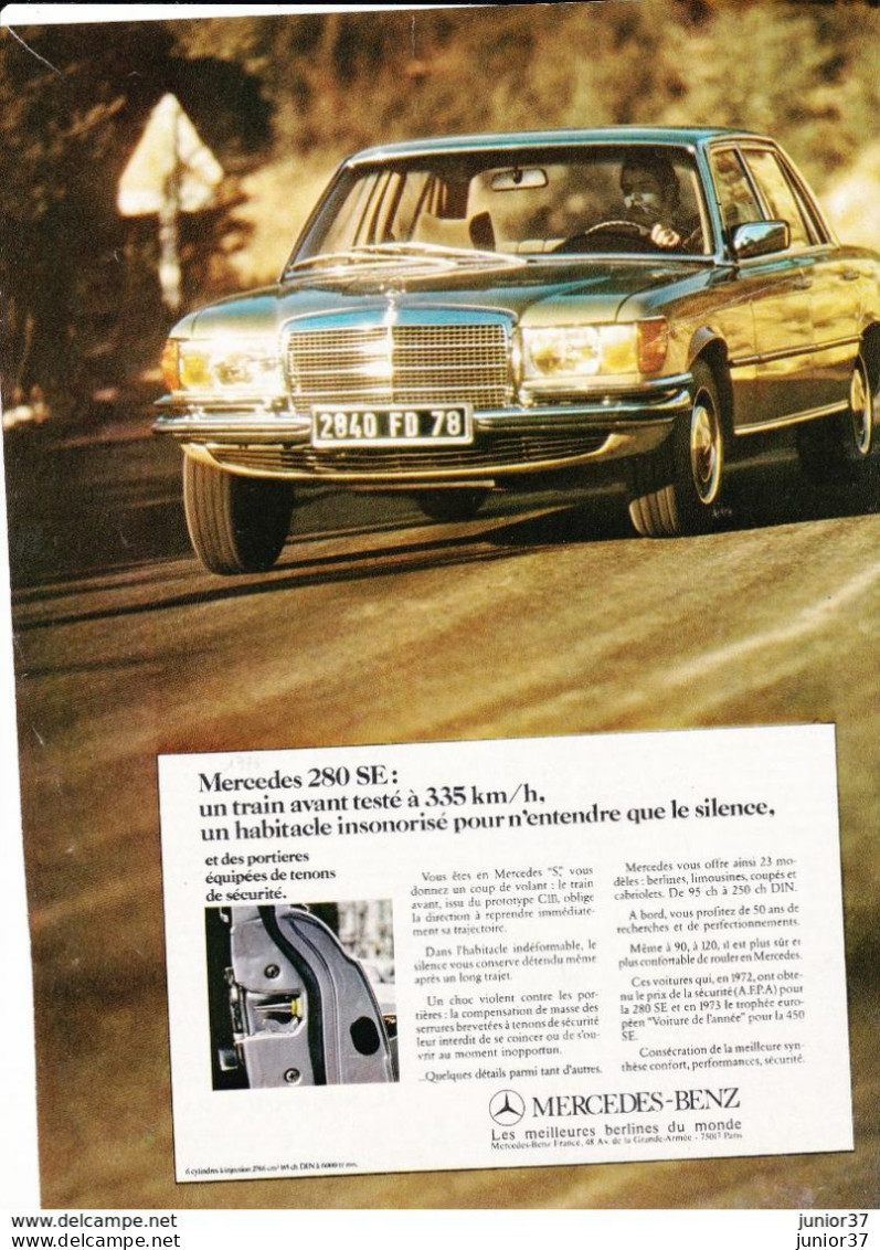 3 Feuillets De Magazine Mercedes 280 SE 1974, Mercedes 280,  1976 - Voitures