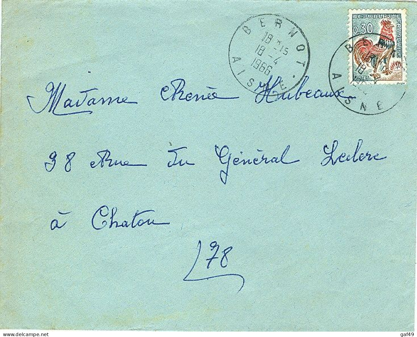 Cachet à Date Manuel Sur Lettre BERNOT Dans L'AISNE Du 18/04/1966 - Manual Postmarks