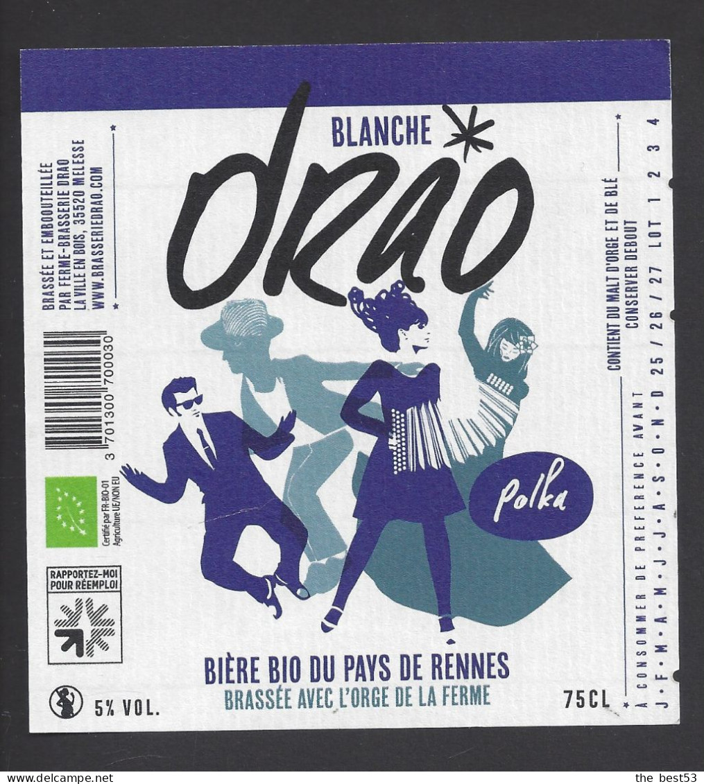 Etiquette De Bière Blanche  -  Polka  -  Brasserie Drao  à Melesse  (35)  -  Thème Danse - Bier