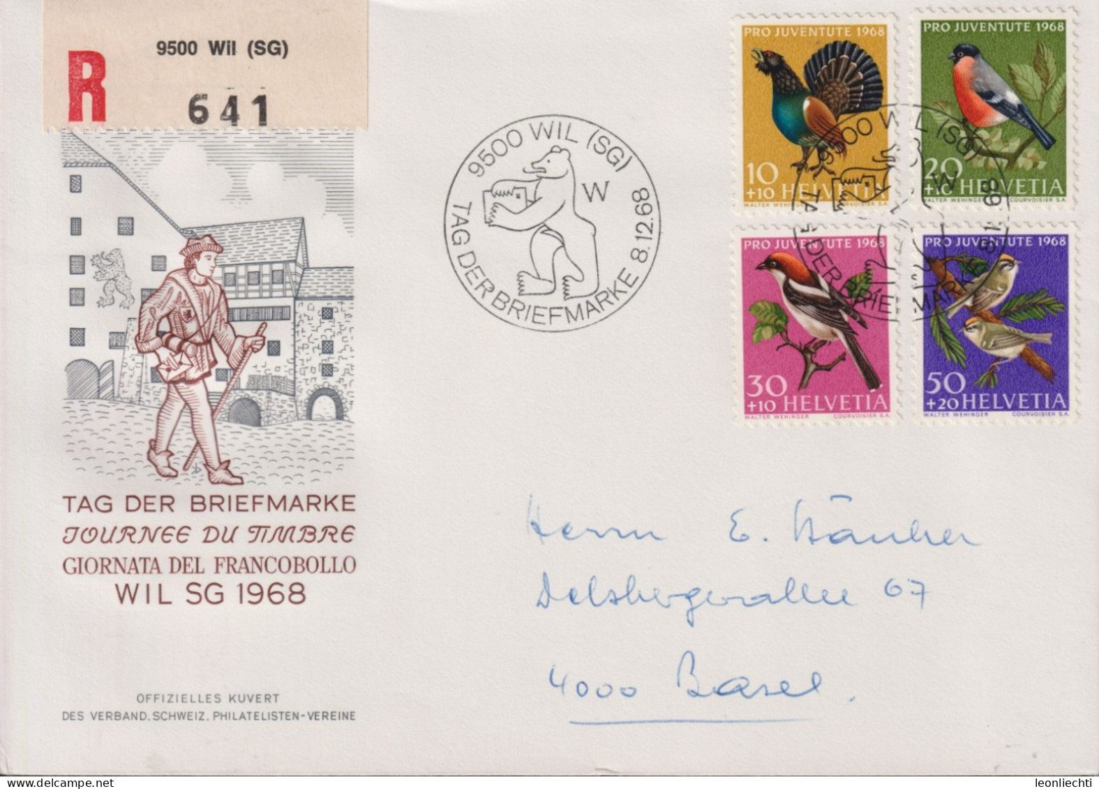 1968 Schweiz R-Brief, Tag Der Briefmarke Wil SG Zum: J224-J227, Mi: 891-894 Vögel, ⵙ 9500 WIL (SG) - Tag Der Briefmarke