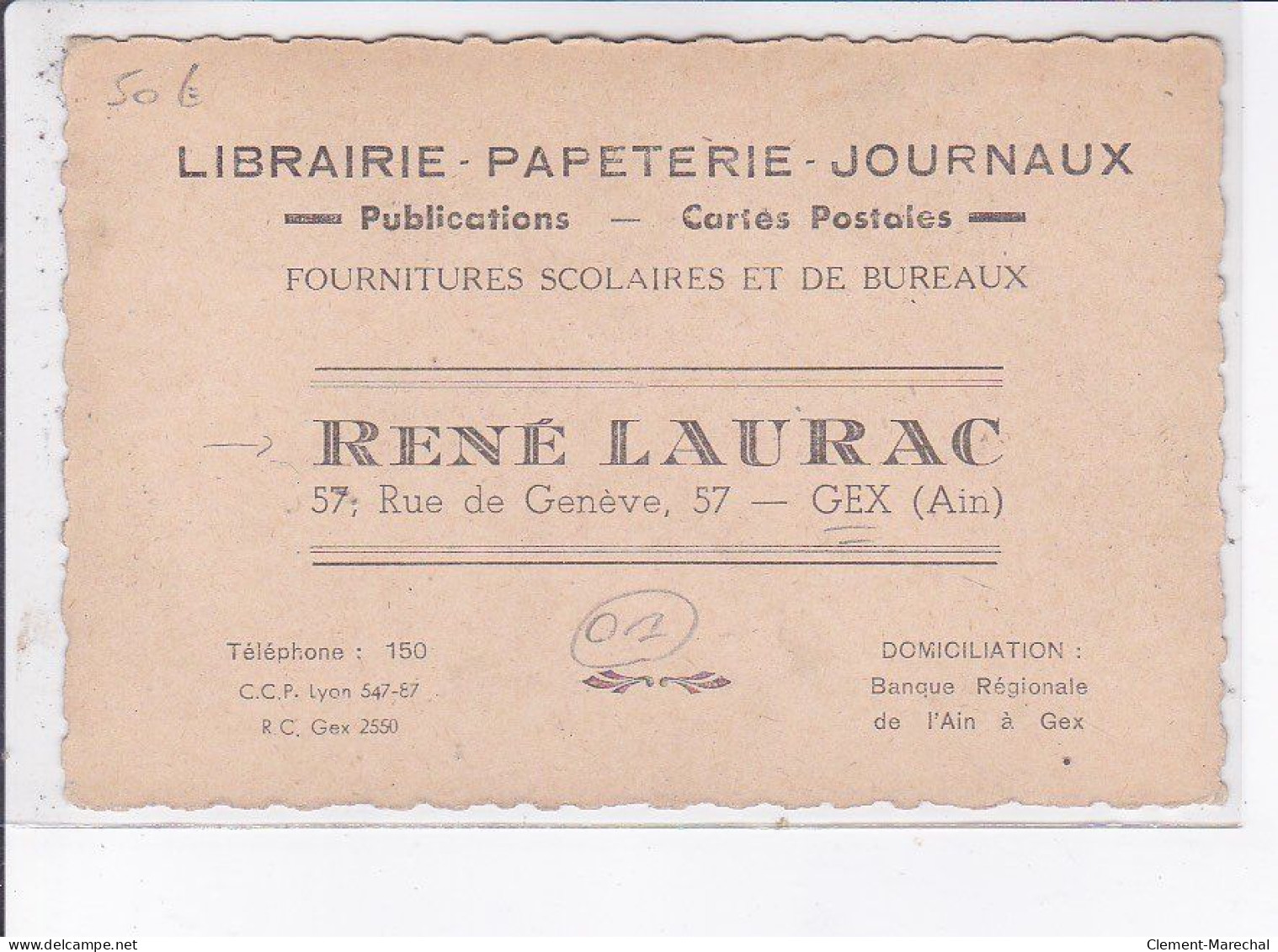 GEX: René Laurac, Librairie Papeterie Journaux - Très Bon état - Gex