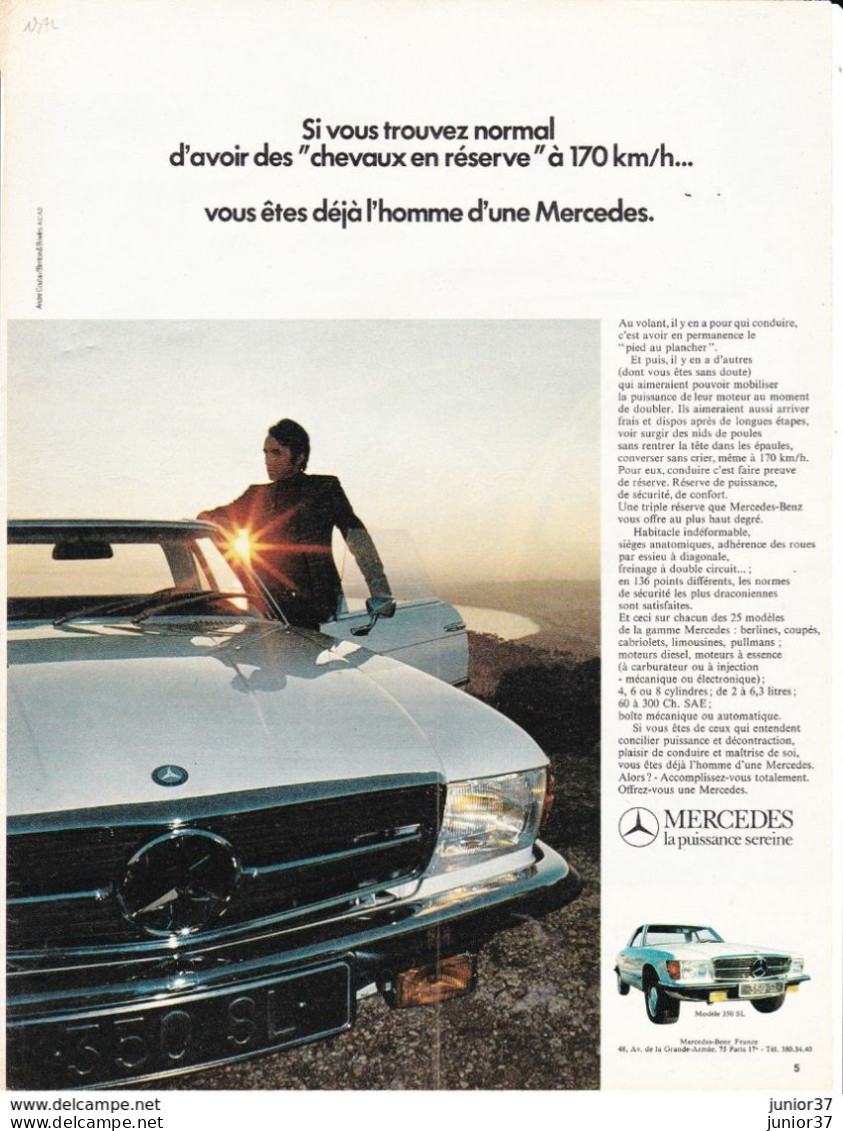 Feuillet De Magazine Mercedes 350 SL 1972 - Voitures