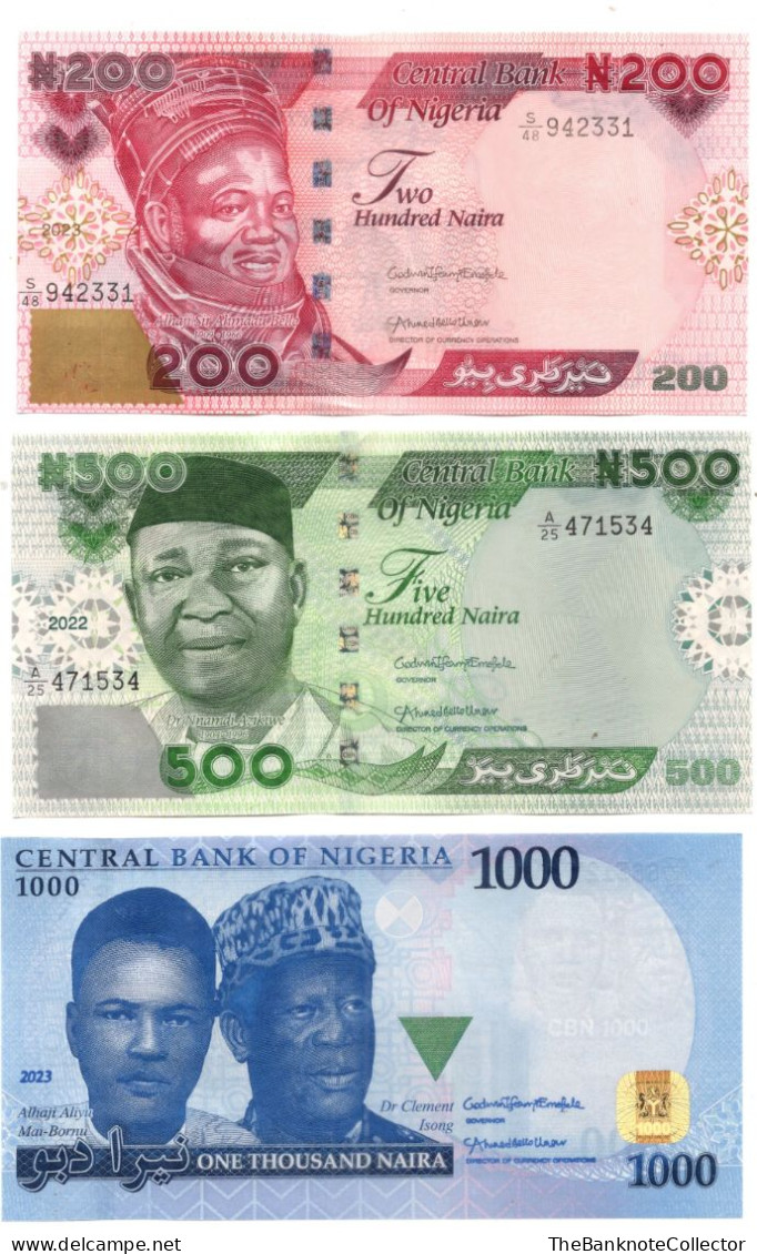 Nigeria 200-500-1000 Naira 2023 Set Of 3 Uncirculated - Nigeria