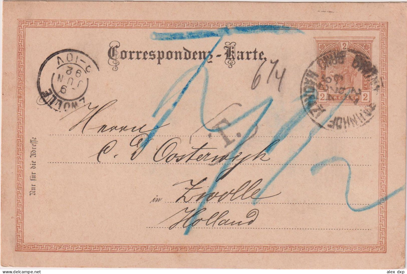 AUSTRO-HUNGARIAN EMPIRE > 1892 POSTAL HISTORY > Stationary Card From Brno, Czechoslovakia To Zwolle, Holland - Storia Postale