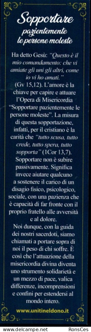 RELIGION - ITALIA - SEGNALIBRO / BOOKMARK UNITI NEL DONO - SOPPORTARE LE PERSONE MOLESTE - SESTA OPERA MISERICORDIA - I - Bookmarks