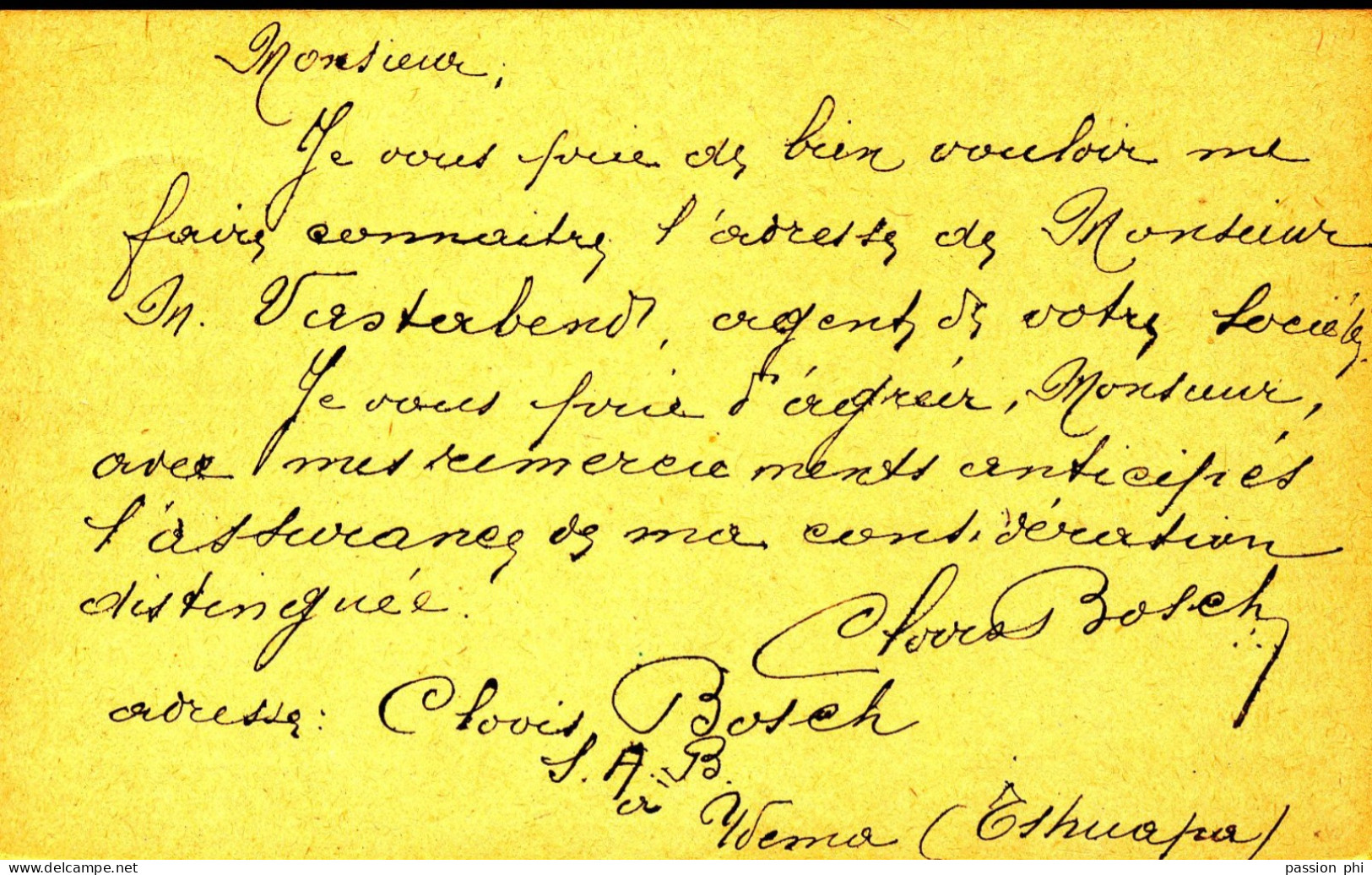 BELGIAN CONGO  PS SBEP 36 USED FROM COQUILHATVILLE  25.08.1913 TO KINSHASA - Interi Postali